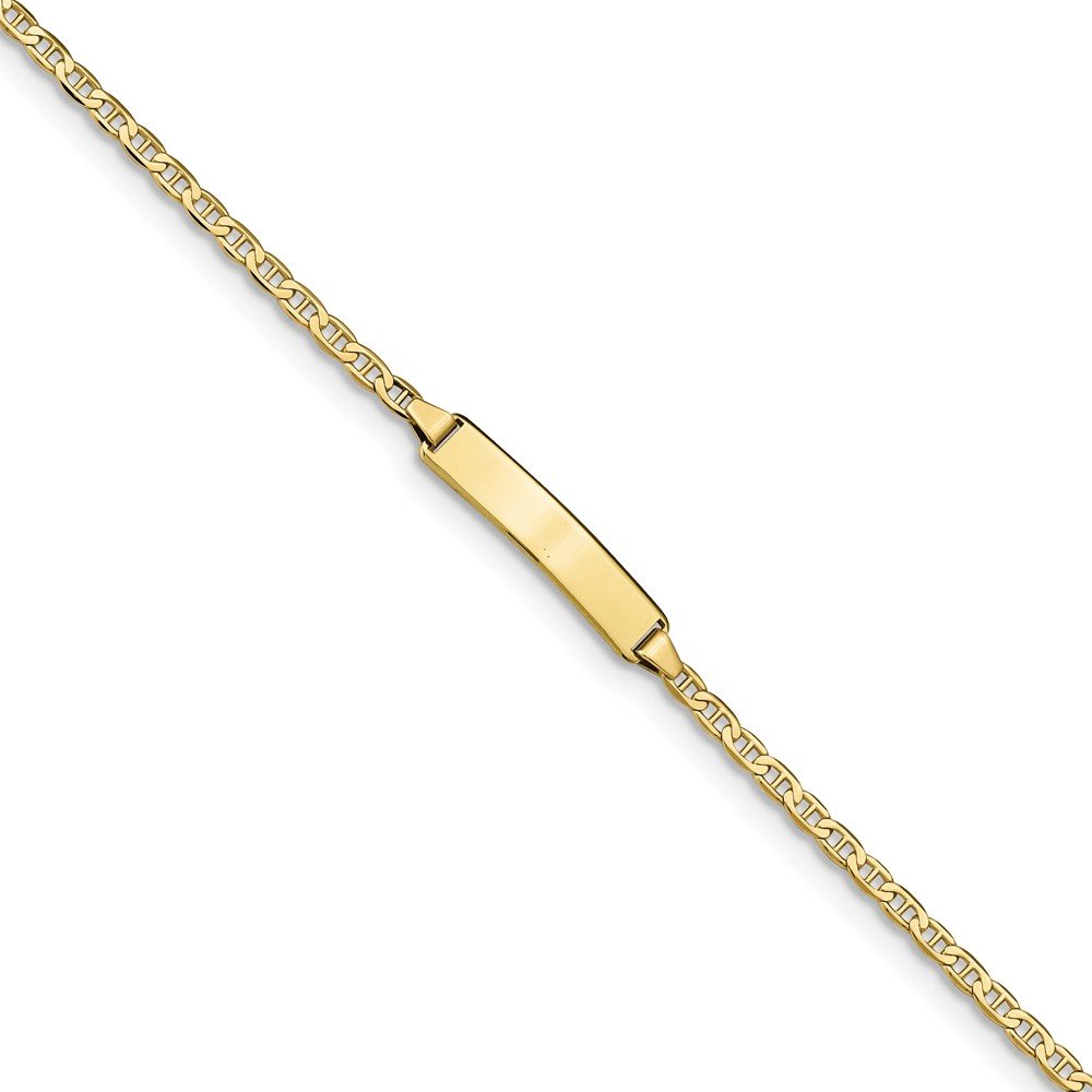 10K Solid Yellow Gold Flat Anchor Mariner Link ID Bracelet - Engravable Name Bar Tag with Secure Lobster Clasp, 5.5