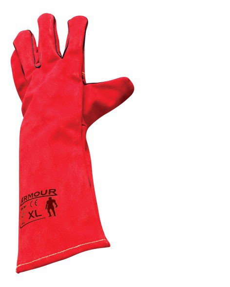 Armour Leather Red Welding Gauntlet Gloves - Heat Resistant Left-Handed Work Gloves, 40cm (2 Pairs) - Perfect for Metalworking, Welding & DIY Projects