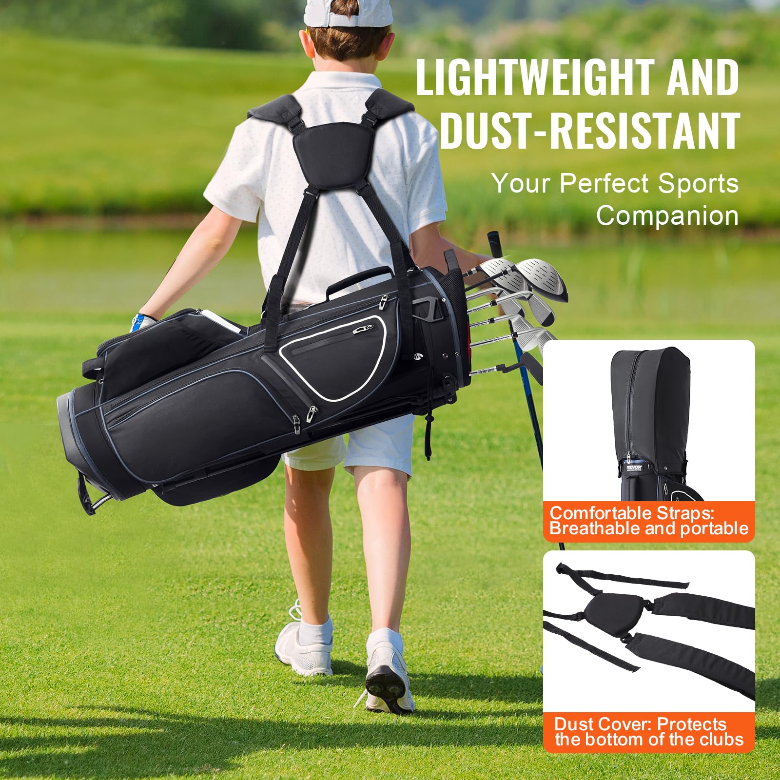 VEVOR Premium 14-Way Golf Cart Bag with Stand - Durable Golf Bag with Organizer Divider Top, Handles, Dust Cover & Detachable Dual Strap for Men & Women - Perfect for Club Storage & Course Transportation