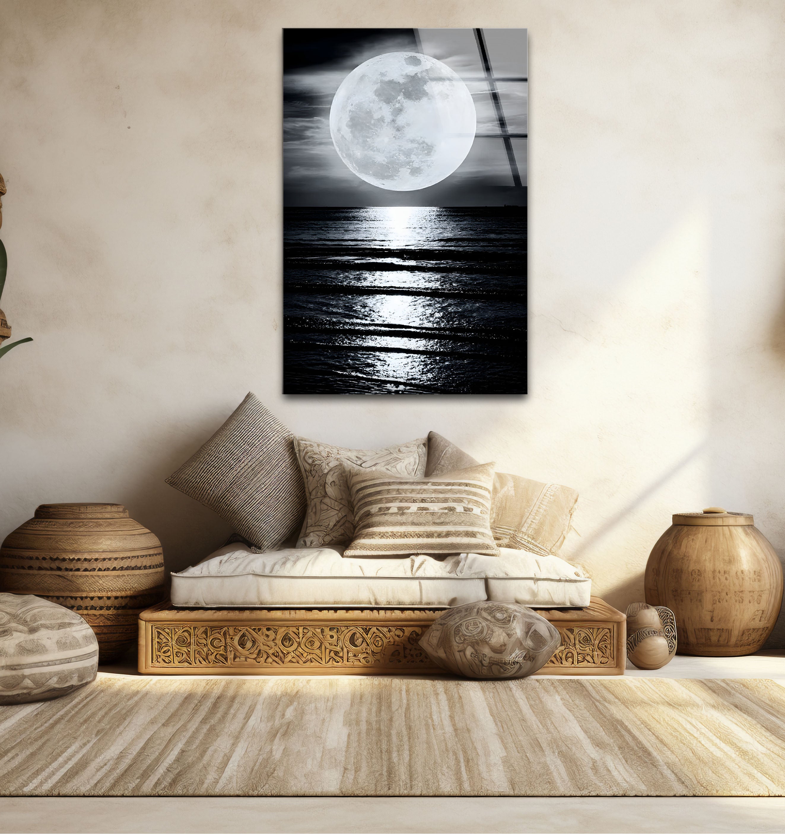 Black and White Moon Landscape Glass Wall Art - Modern Home Decor for Living Room, Bedroom & Office - Perfect Gift for Housewarming, Wedding & Birthday