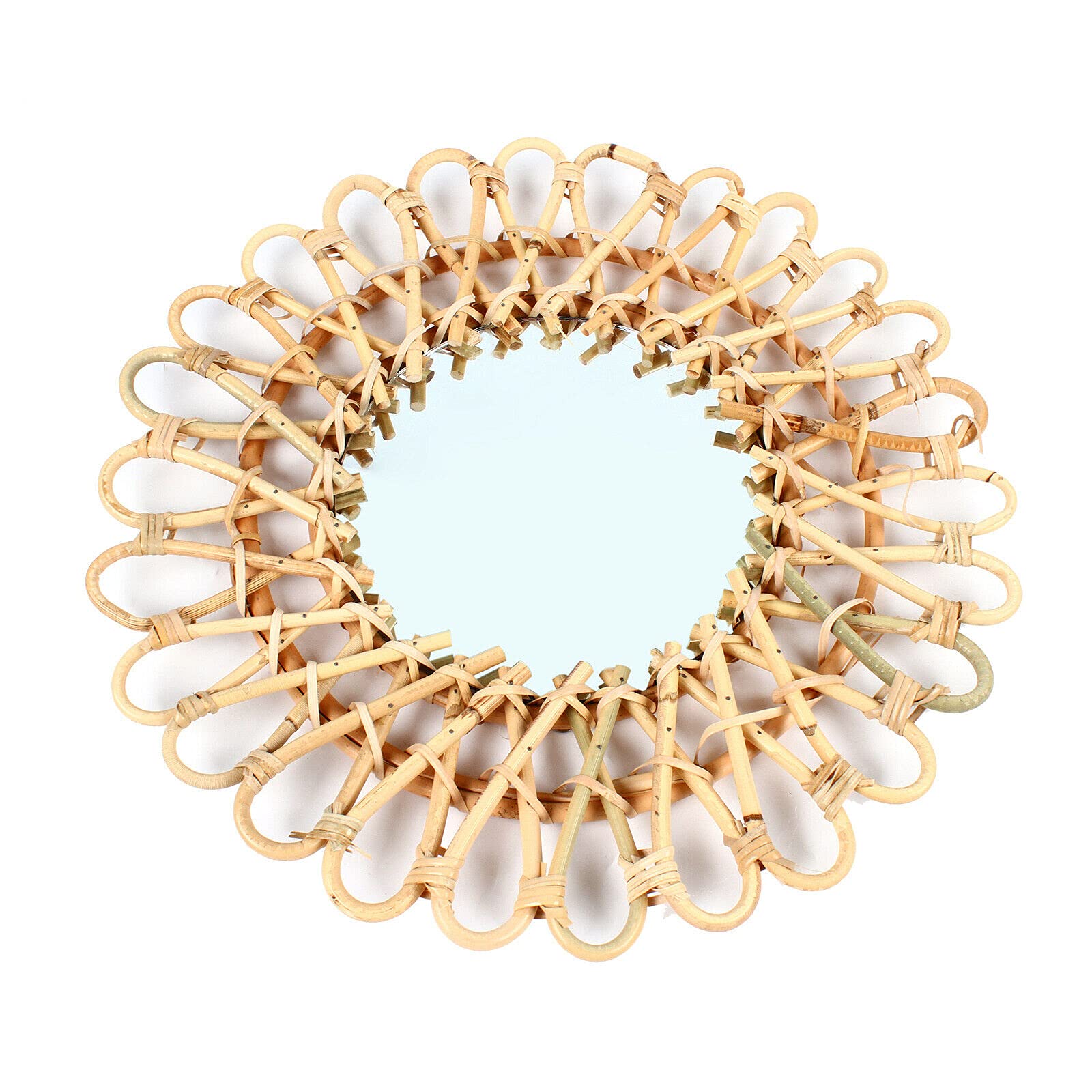 Elegant Rattan Wall Mirror - Sunflower Round Durable Wall-Mounted Mirror for Dressing & Decor | Perfect for Living Room, Bathroom & Bedroom Vanity | Adds Boho Chic Style to Home Decor