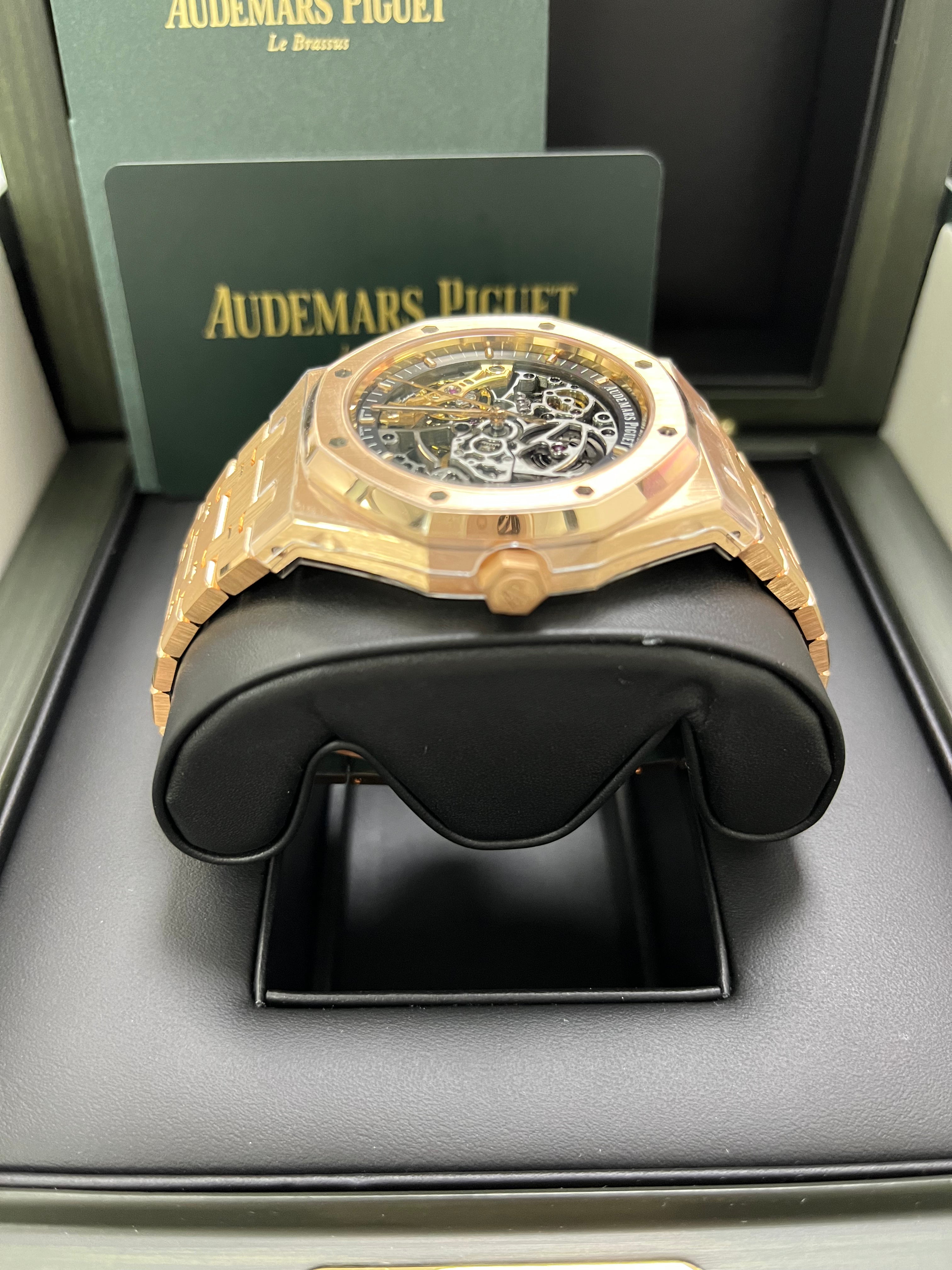 Audemars Piguet Royal Oak 41mm Rose Gold Skeleton Watch with Double Balance Wheel - Ref 15407OR.OO.1220OR.01 - Luxury Openwork Timepiece for Men, Perfect for Business Meetings & Formal Events