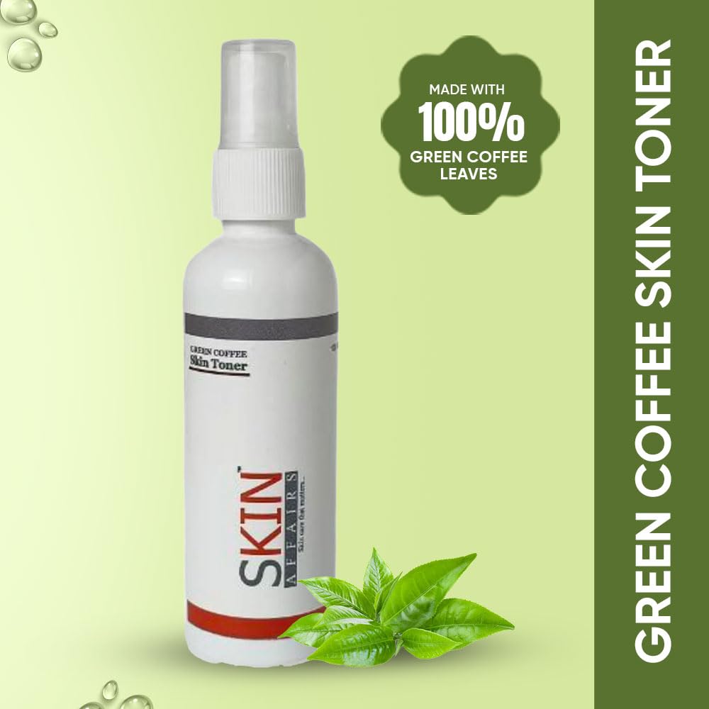 Skin Affairs Green Coffee Skin Toner - Brightening & Nourishing Facial Toner for Glowing Skin | Deep Pore Cleansing, Hydration & Skin Radiance | 100ml | Perfect for Daily Skincare Routine & Post-Workout Refreshment