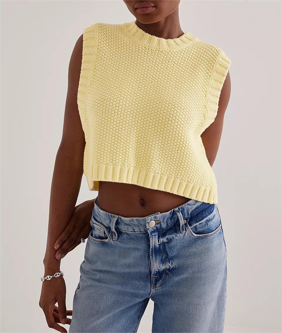 Women's Y2K Trendy Sleeveless Crewneck Sweater Vest - Backless Tie-Up Slit Knit Crop Top for Casual Outfits | Perfect for Layering, Streetwear & Fashion Instagram Photos