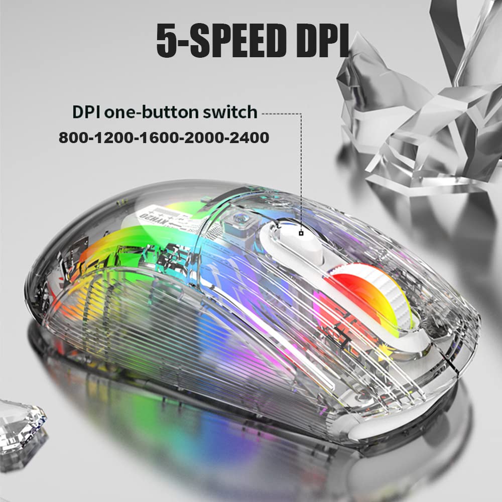 Wireless Bluetooth Gaming Mouse - Transparent RGB Mechanical Dual Mode USB Mouse for PC & Laptop | Perfect for Esports, Gaming & Office Work