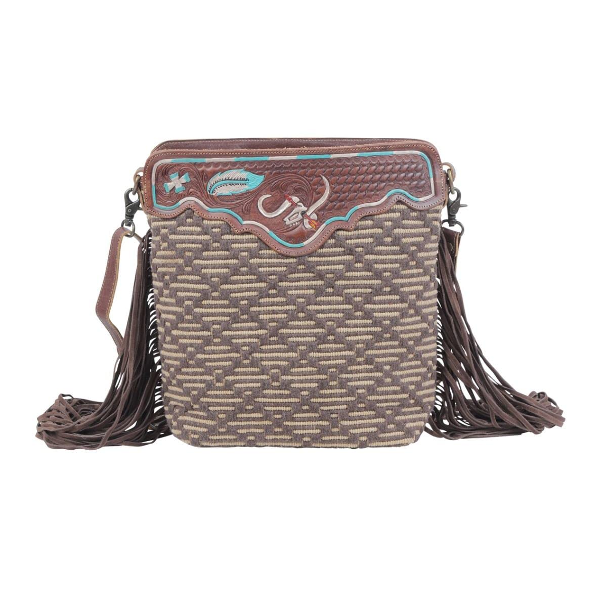 Myra Bag Western Leather Shoulder Bag for Women - Handcrafted Upcycled Canvas & Leather Crossbody Purse with Vintage Tooling | Perfect for Country Music Festivals, Rodeo Events & Boho Fashion Outfits