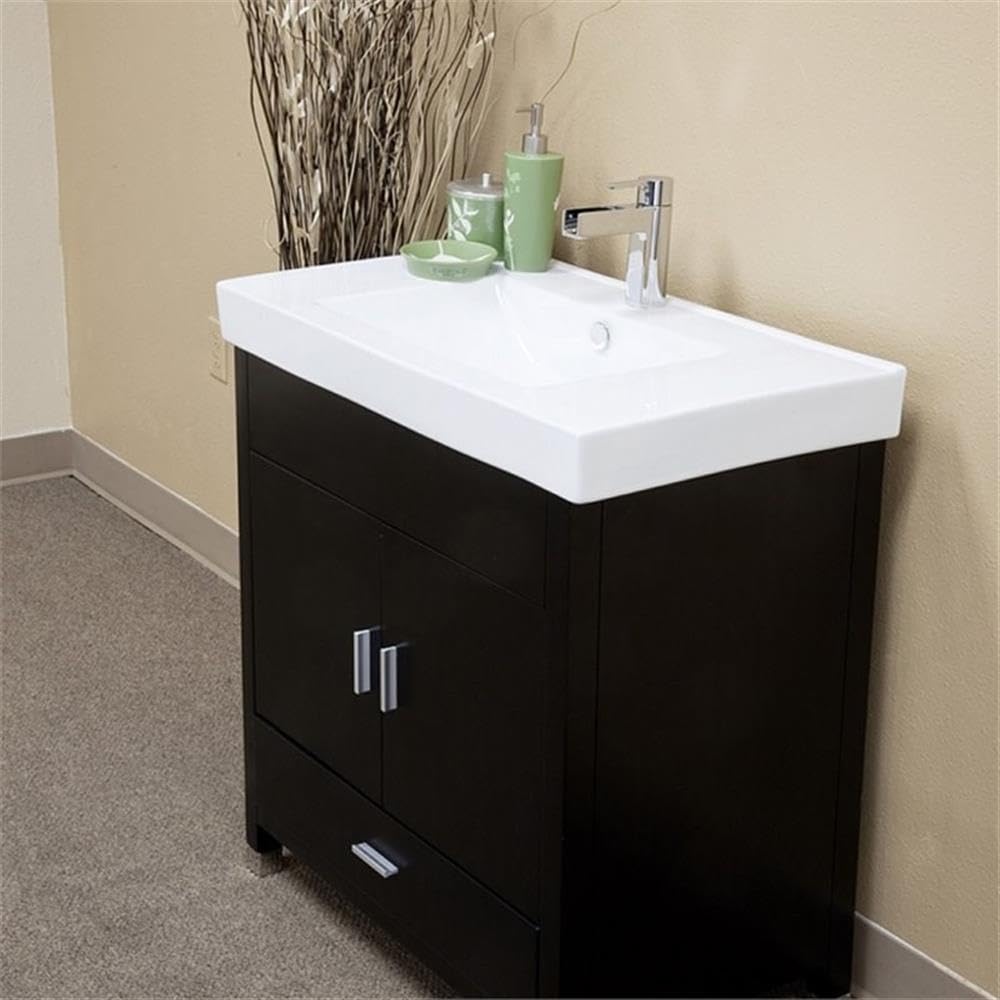 31.5-Inch Single Sink Bathroom Vanity Set - Solid Wood Construction in Black Finish - Perfect for Modern Master Bathrooms and Powder Rooms