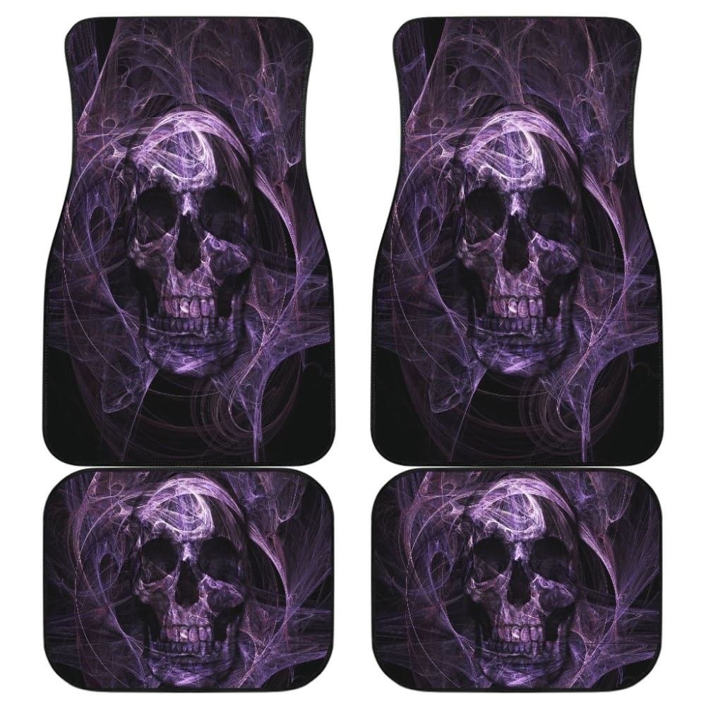 4 Pcs Grim Reaper Skull Car Mats - Halloween Themed Floor Mats for Cars, Trucks & SUVs - Non-Slip Rubber Interior Accessories - Perfect for Halloween Decor & Horror Fans
