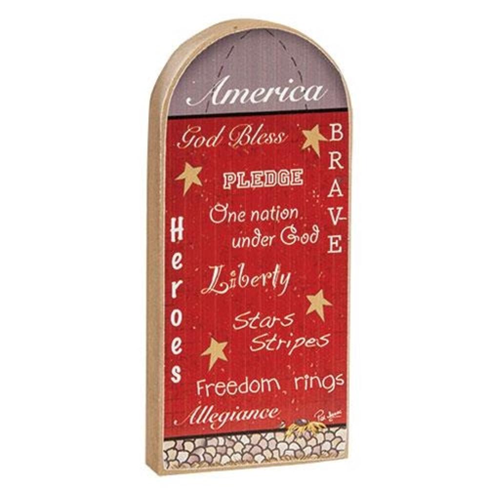 Patriotic Words Chunky Silo Sitter - Rustic Farmhouse Decor for Home, Garden & Country Living - Perfect for Porch, Yard & Barn Decorations