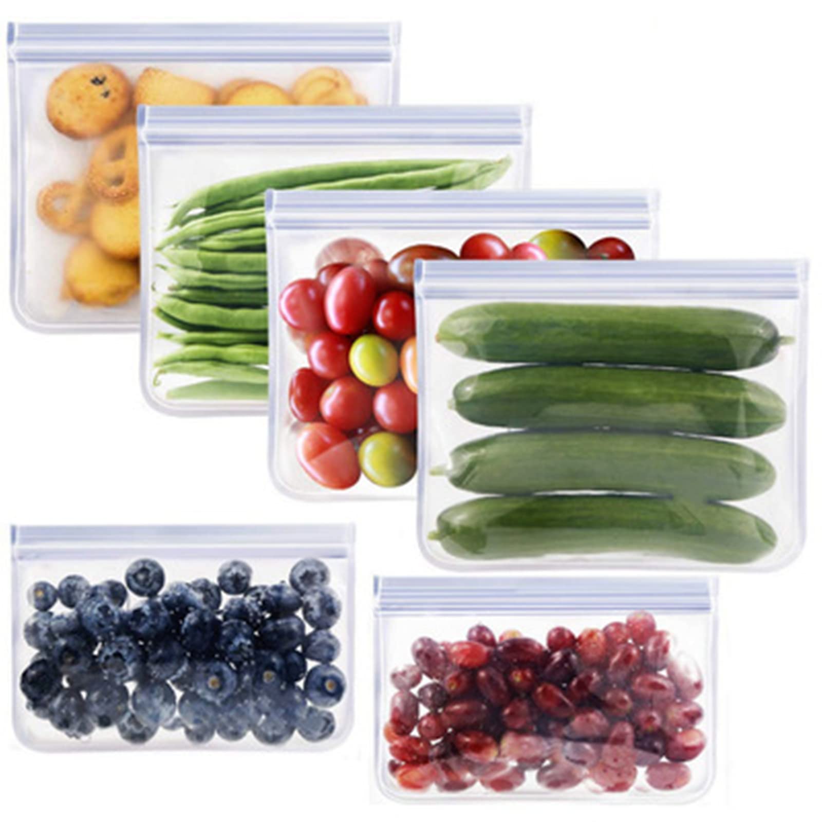 Reusable Food Storage Bags 12 Pack - Extra Thick Freezer Bags, PEVA Reusable Lunch Bags for Meat, Fruits & Vegetables (Includes 2 Gallon Bags + 6 Leak-Proof Sandwich Bags + 4 Snack Bags) | Perfect for Meal Prep, School Lunches & Freezer Organization