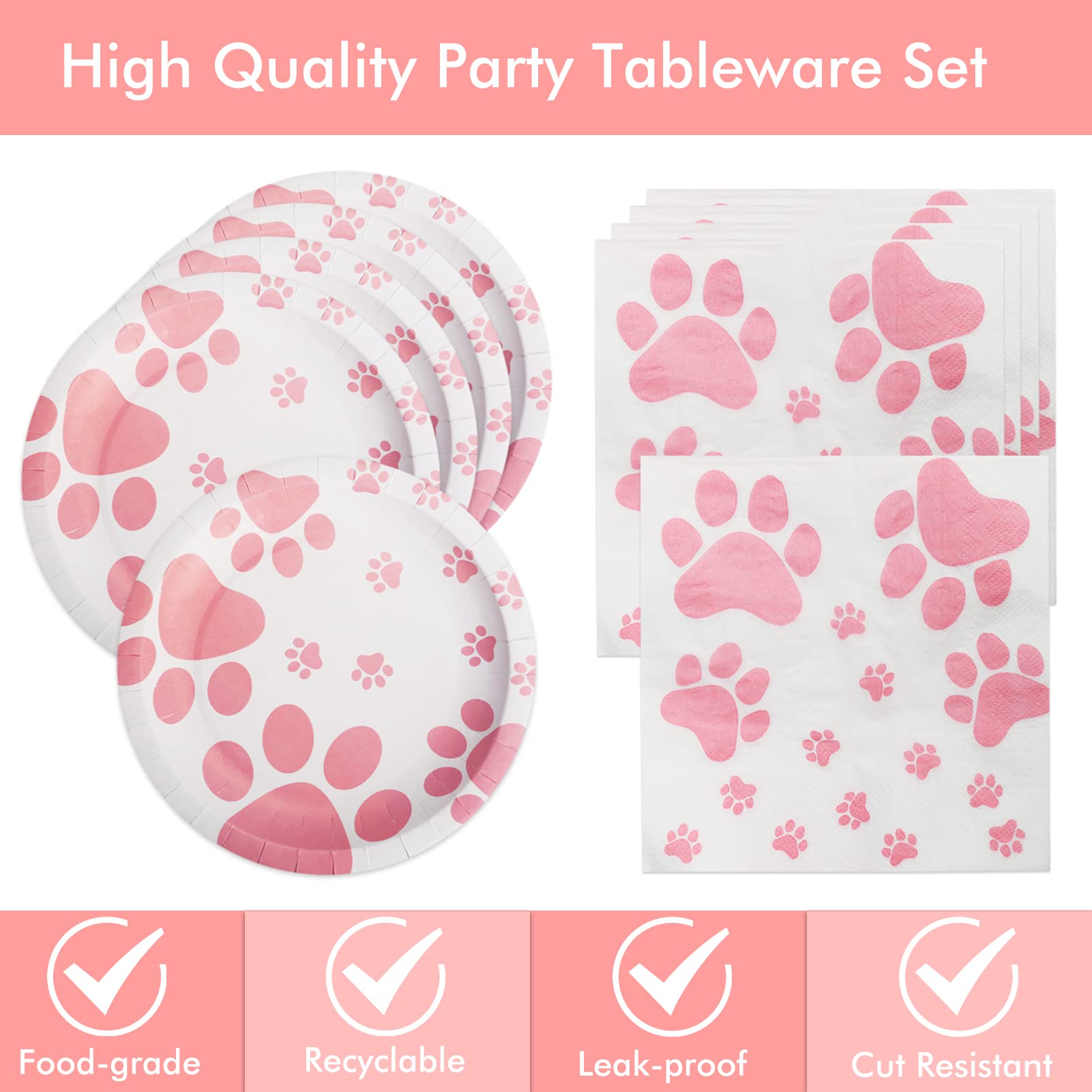 Dog Birthday Party Supplies - Paw Print Themed Paper Plates, Napkins & Decorations for Puppy Birthday Celebration | Perfect for Kids' Birthday Parties & Pet-Themed Events