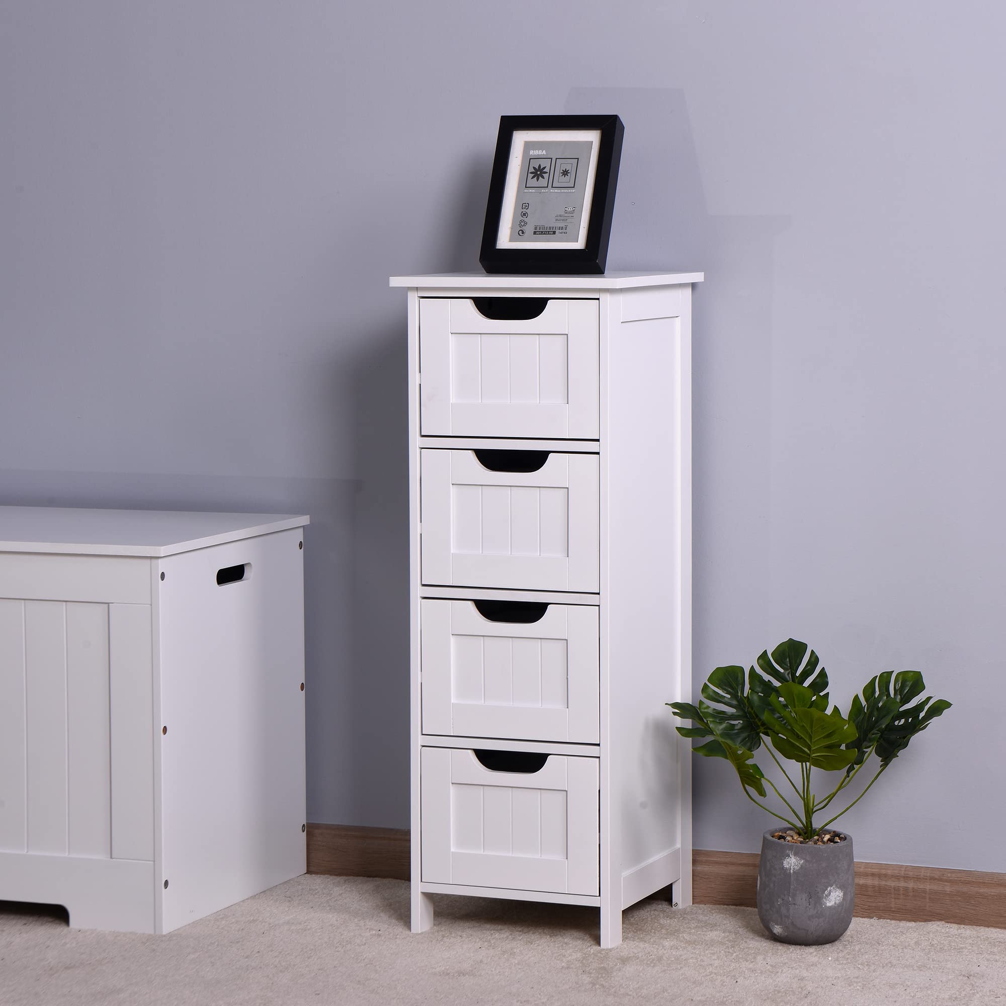 White Freestanding Bathroom Storage Cabinet with Drawers - Organize Towels & Toiletries - Perfect for Small Bathrooms & Vanity Areas