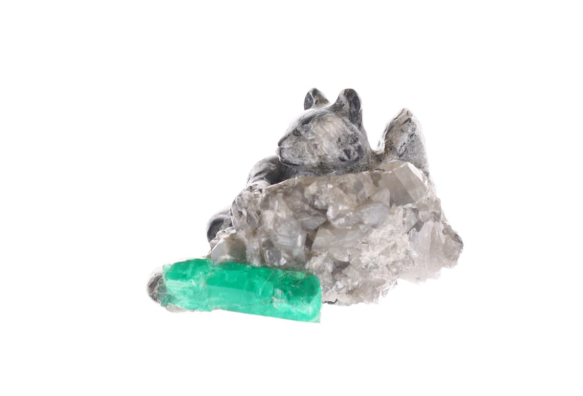 Colombian Emerald Red Panda Rough Crystal Sculpture - Handcrafted Gemstone Art for Home Decor, Feng Shui & Collectibles | Perfect Gift for Animal Lovers & Crystal Enthusiasts