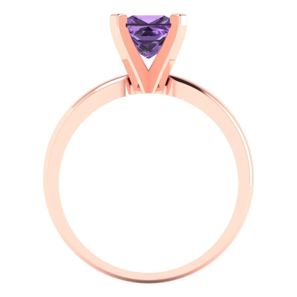 1.0 ct Princess Cut Simulated Alexandrite Solitaire Engagement Ring in 14k Rose Gold | Clara Pucci Bridal Wedding Anniversary Jewelry for Women | Perfect for Proposals, Weddings & Special Occasions