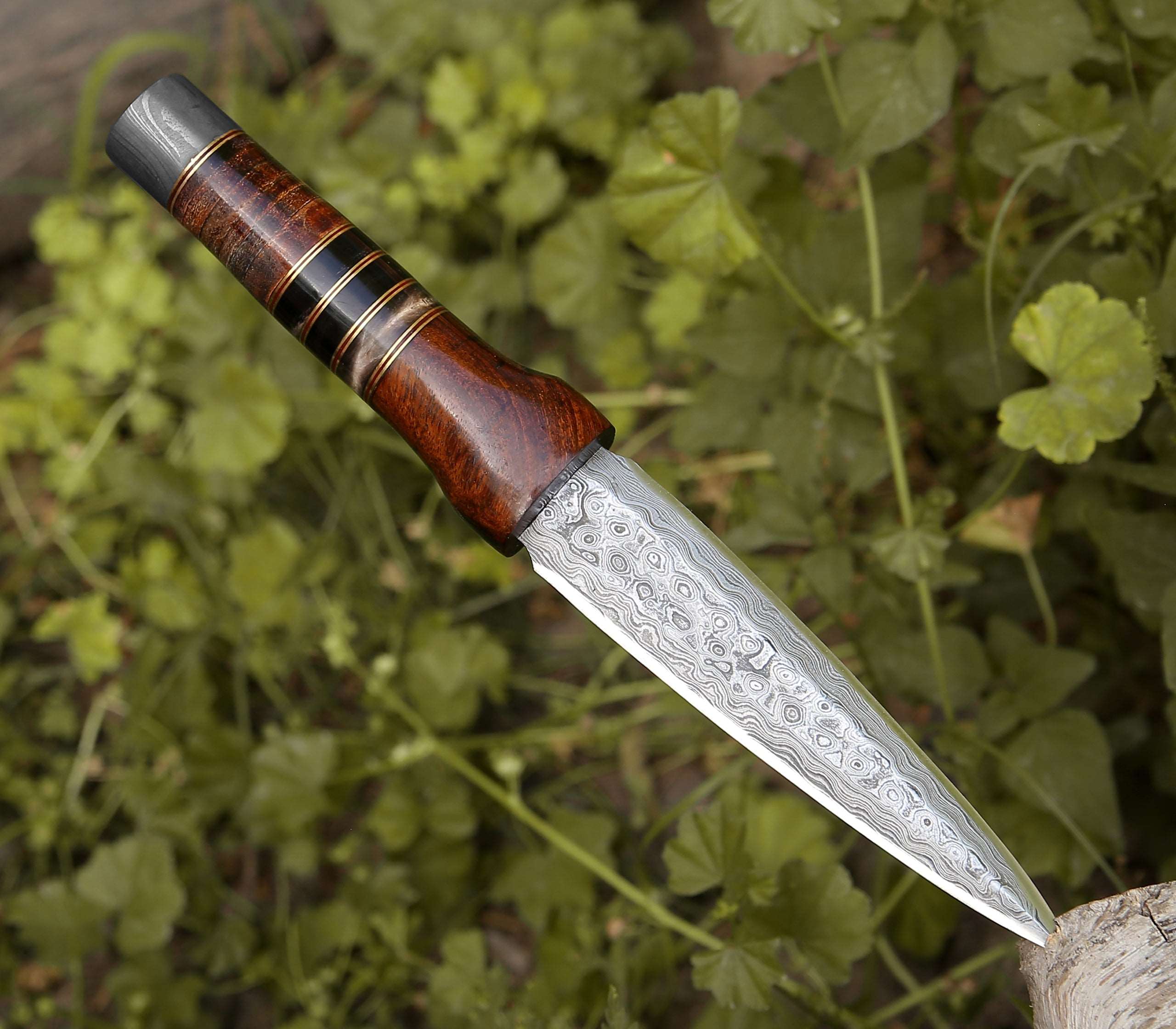 Handmade Damascus Steel Dagger with Leather Sheath - Tactical Knife for Outdoor Survival, Hunting & Camping Gear | Collector's Edition Combat Knife
