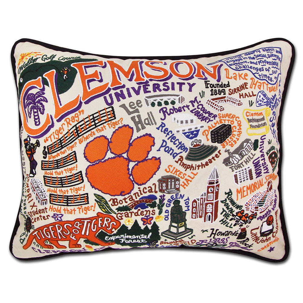 Clemson University Hand Embroidered Throw Pillow - College Dorm Decor, Game Day Home Decor, Tiger Pride Gift for Students & Alumni