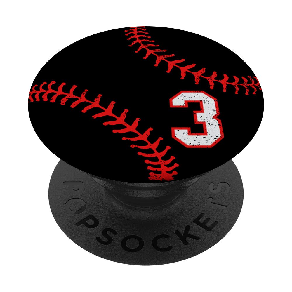 Red and Black Baseball Number 3 Phone Stand - PopSockets PopGrip Swappable Grip for Phones & Tablets | Perfect for Sports Fans, Office Desk & Travel Accessories