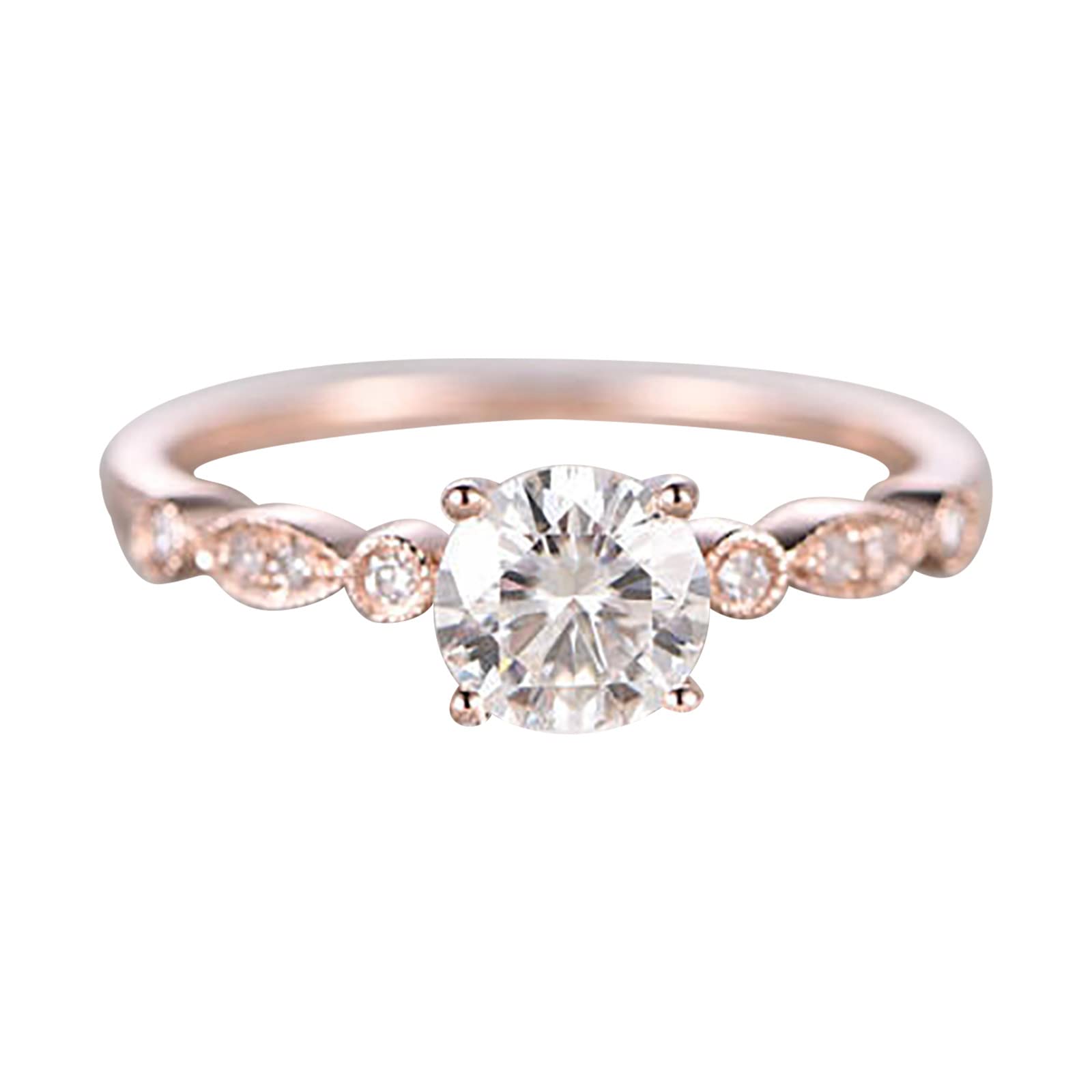 Rose Gold Diamond Engagement Ring for Women - Princess Cut Zircon Wedding Band Set (6) - Perfect for Proposals, Anniversaries & Special Occasions