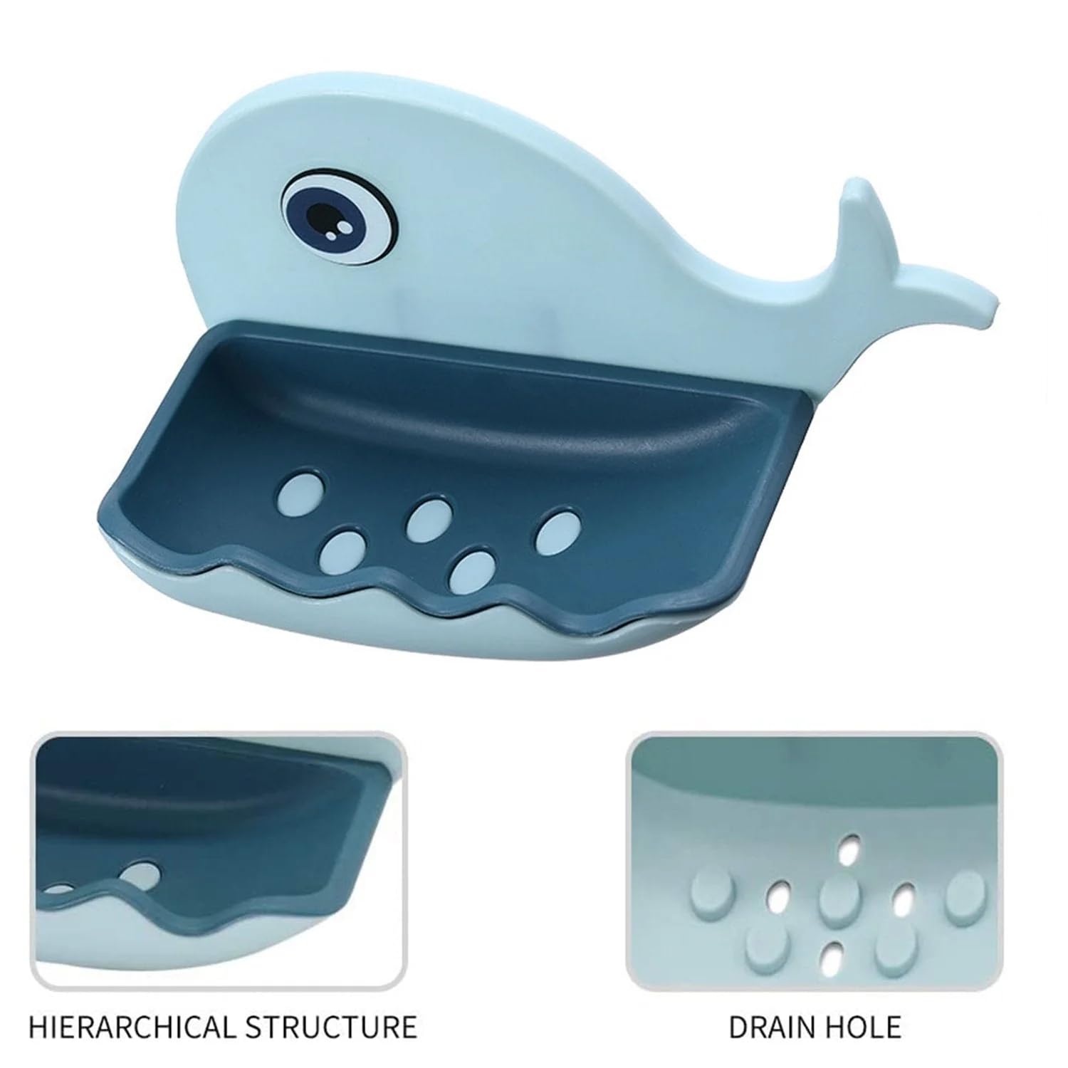 UCRAVO 2 Pack Kids Soap Dish with Suction Cup - Plastic Self Draining Soap Holder for Shower Wall, Fish Shaped Bathroom Soap Tray - Perfect for Kids Bathroom, Nursery, and Travel Use