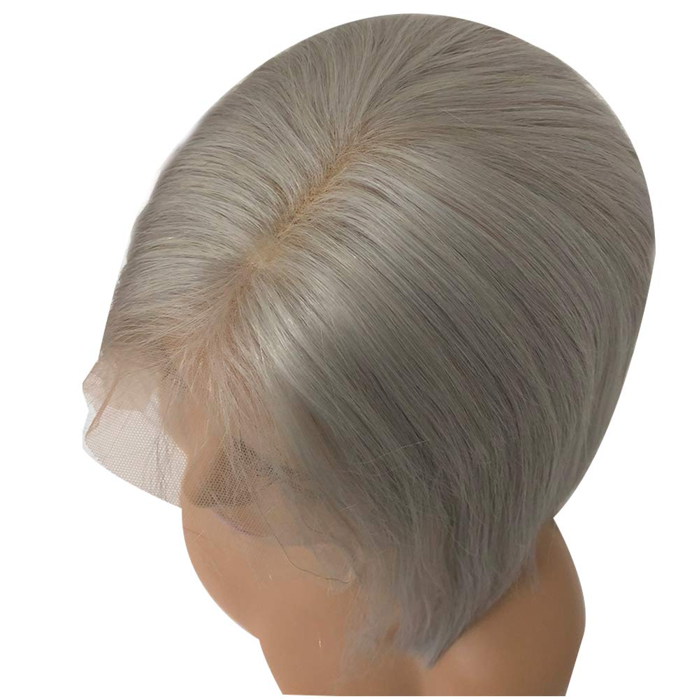 13x6 Grey Short Bob Wigs with Deep Part | Brazilian Virgin Human Hair Lace Front Wig | Glueless Pre-Plucked Bleached Knots | 150% Density Straight Colored Bob Wig with Baby Hair | Perfect for Cosplay, Daily Wear & Fashion Styling