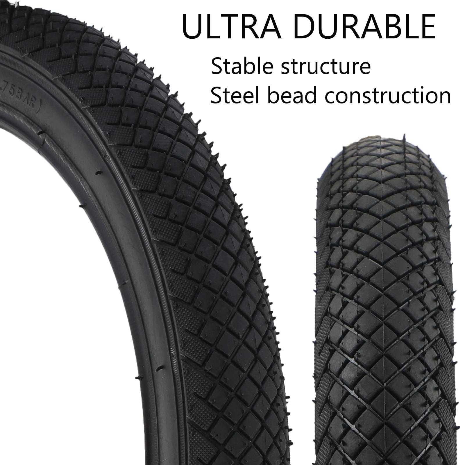 Premium Bike Tires - 12/14/16/18/20 x 2.125 Replacement Bicycle Tires with Tire Levers for BMX, Folding, Road & Kit Bikes - Perfect for Commuting, Off-Road Adventures & Urban Cycling