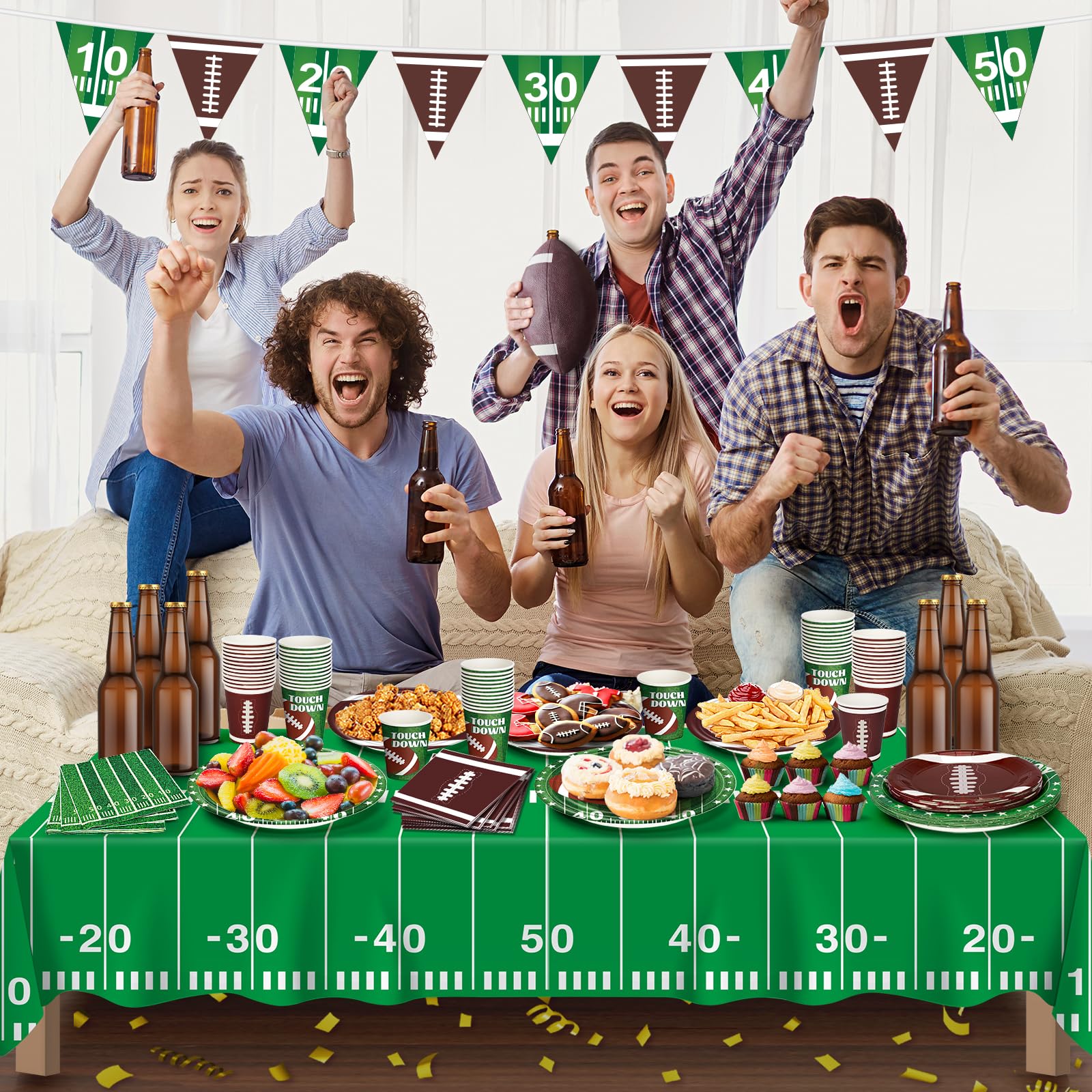 24-Piece Football Party Decorations Kit - Super Bowl & Tailgate Supplies in Brown & Maroon | Includes Banner, Plates, Cups, Tablecloth | Perfect for Game Day Celebrations & Sports Themed Events