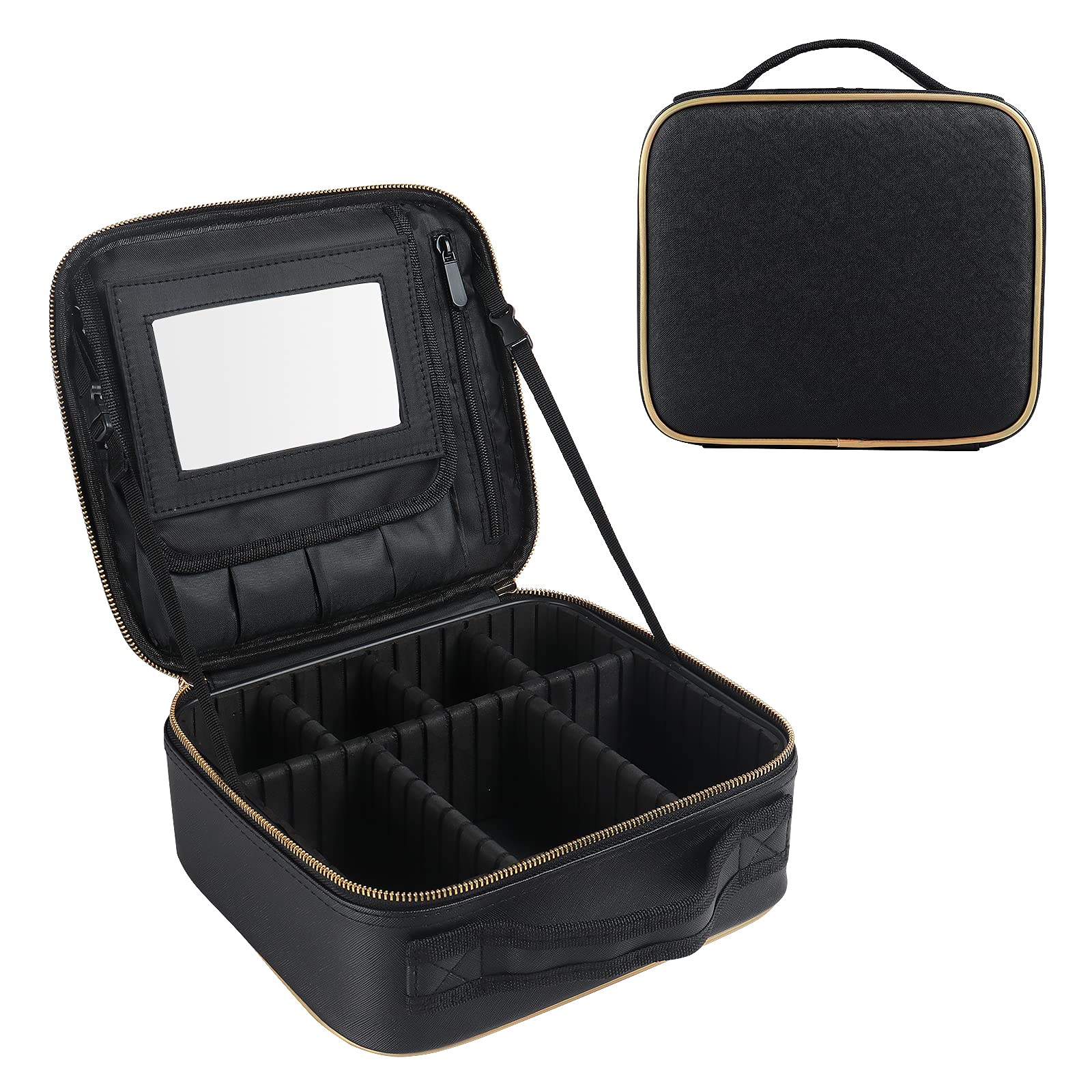 10 Inch Travel Makeup Bag Organizer for Women & Men - Adjustable Divider Cosmetic Case - Black Small Makeup Kit for Travel, Gym & Daily Use