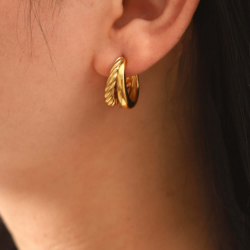 18K Gold Plated Braided Twist C Hoop Earrings for Women - Elegant Dangle Drop Earrings for Party, Wedding & Everyday Wear | JDE311