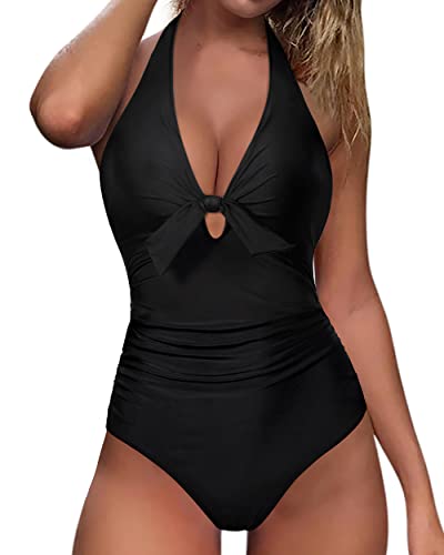 MOOSLOVER Women's High Neck Leopard Print One Piece Swimsuit - Tummy Control Monokini Bathing Suit for Beach, Pool & Vacation