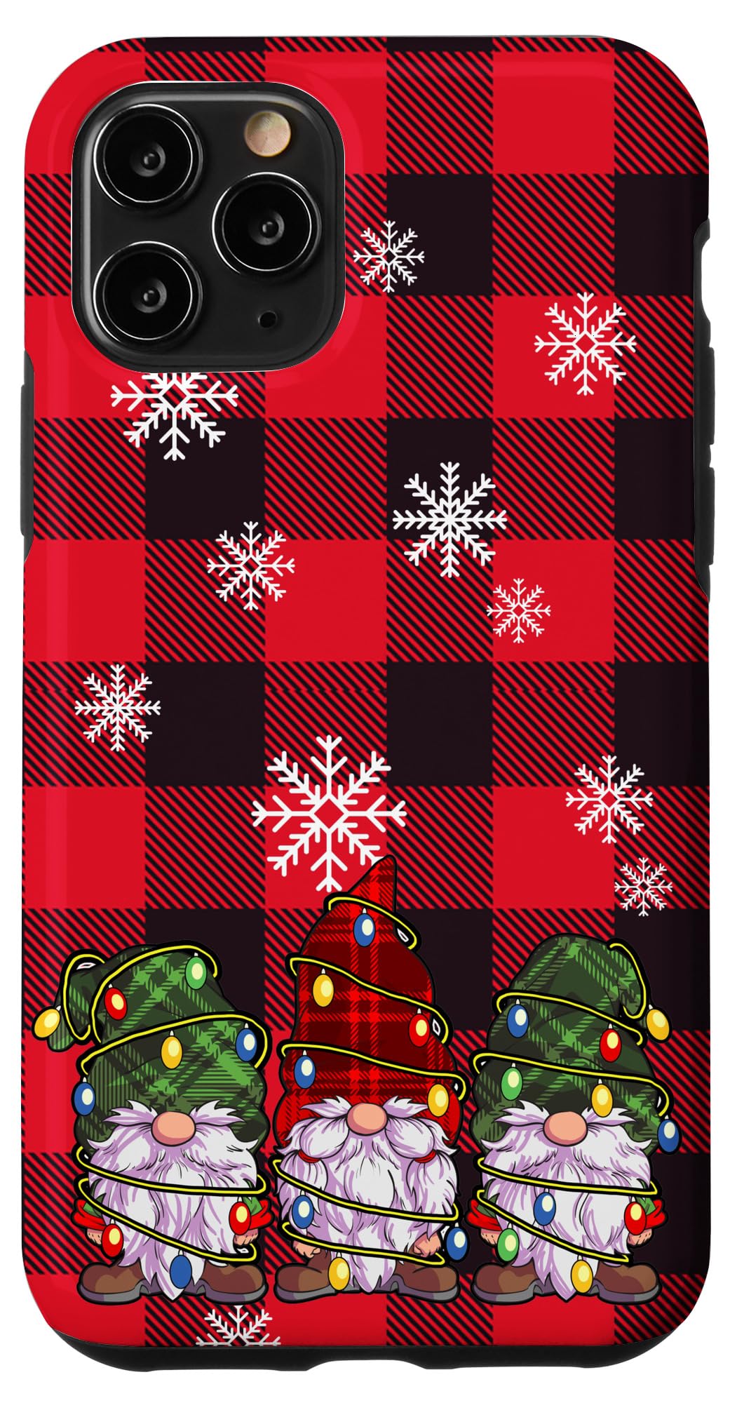iPhone 11 Pro Case - Festive Christmas Design with Red Buffalo Plaid & Three Gnomes - Perfect for Holiday Parties & Winter Celebrations