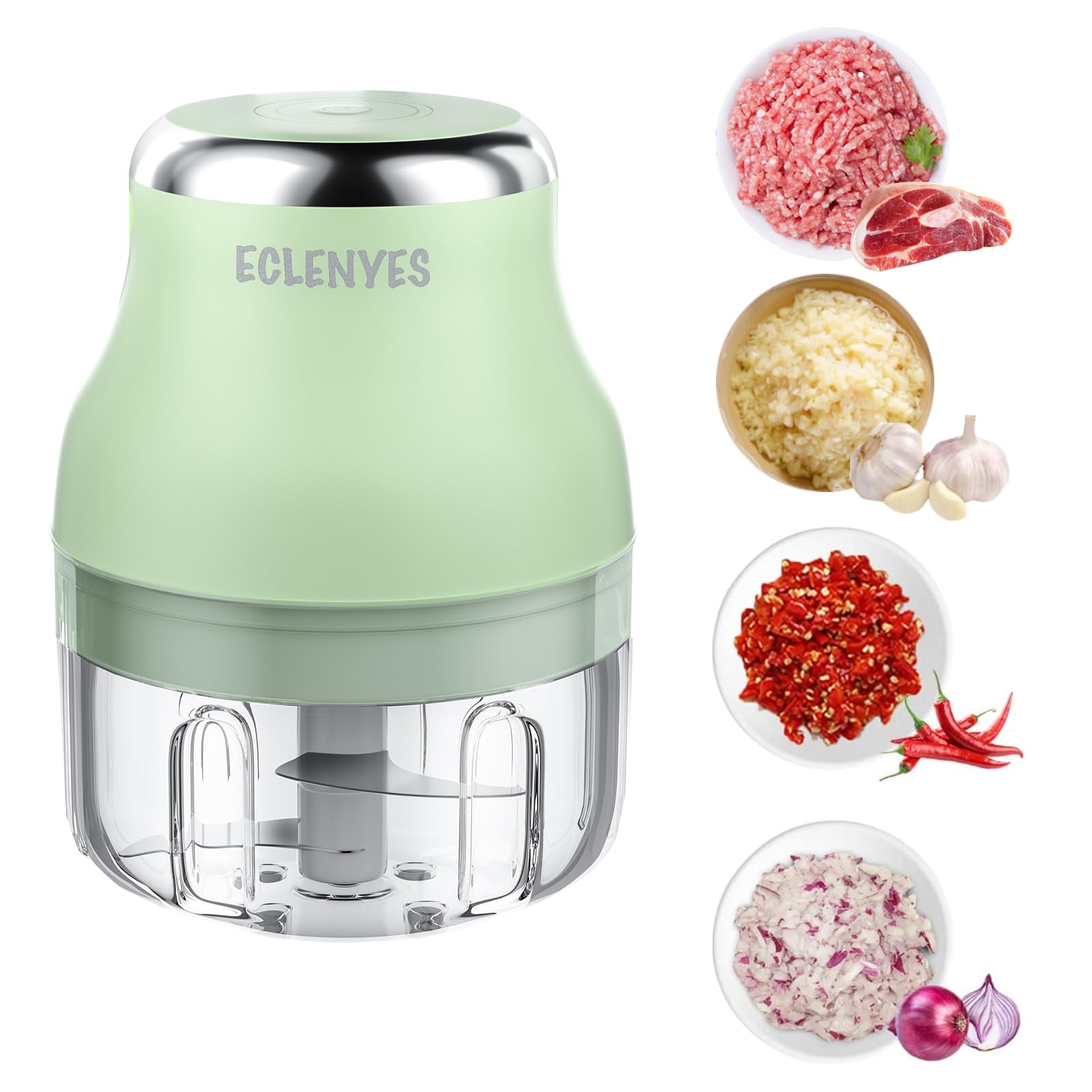 Electric Garlic Chopper & Mini Blender - 100ML Rechargeable Food Processor for Ginger, Chili, Fruit, Meat - Wireless Vegetable Cutter for Kitchen, Camping, Travel (Green)