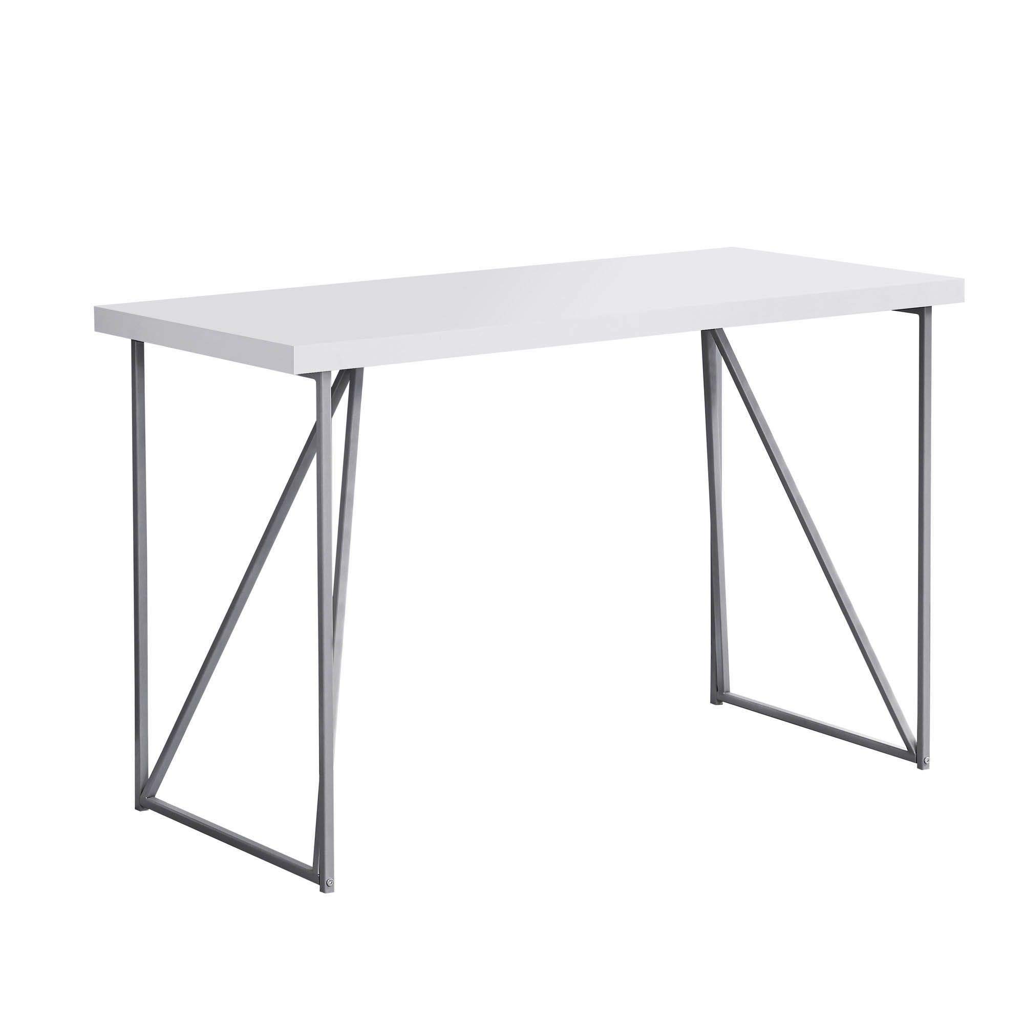 Offex 48 Inch Modern White Computer Desk with Sturdy Silver Metal Legs - Sleek Home Office Desk for Work, Study & Gaming
