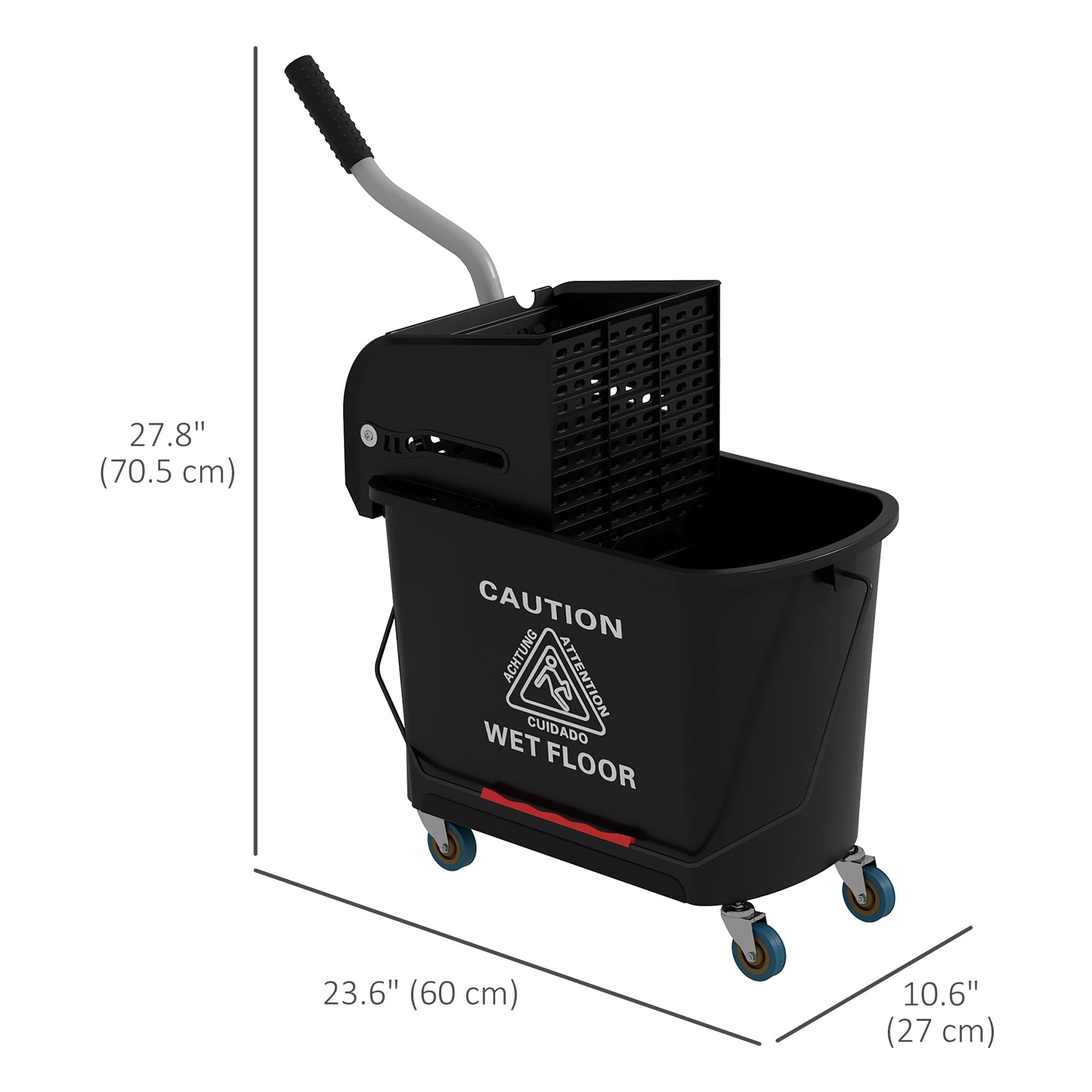 HOMCOM 21 Quart Mop Bucket with Wringer on Wheels - Dual Chamber for Dirty & Clean Water Separation - Easy Floor Cleaning Solution for Home, Office & Commercial Use - Black