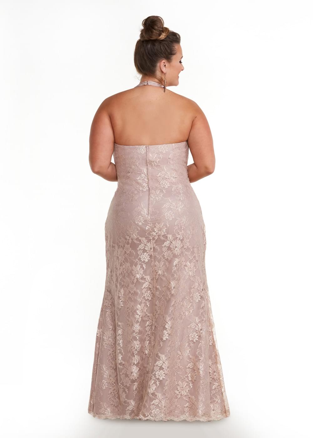 Elegant 80033 Lace Sheath Bridesmaid Dress with Deep V Neckline & Ruching Detail - Perfect for Weddings, Formal Events & Special Occasions