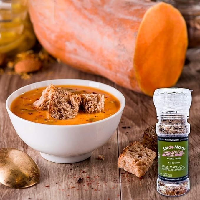 Premium Maras Gourmet Pink Salt from Peru - Hand-Harvested, Refillable Grinder 3.5oz (100g) with Natural Spices | Unique Flavor for Cooking, Seasoning & Gourmet Dishes | Authentic Peruvian Pink Salt for Chefs & Home Cooks