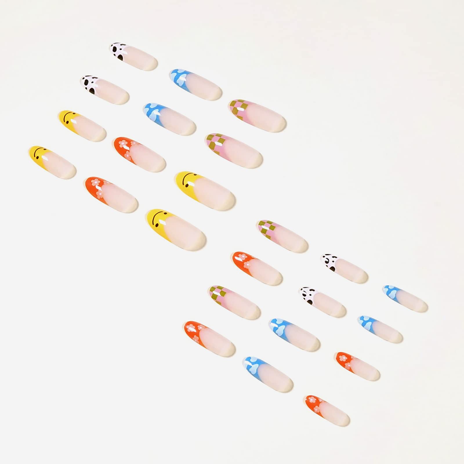 24 Pcs Almond Press on Nails Medium - Sunjasmine Fake Nails with Glue - Glossy Acrylic False Nails for Women & Girls - Perfect for Parties, Weddings, and Daily Wear