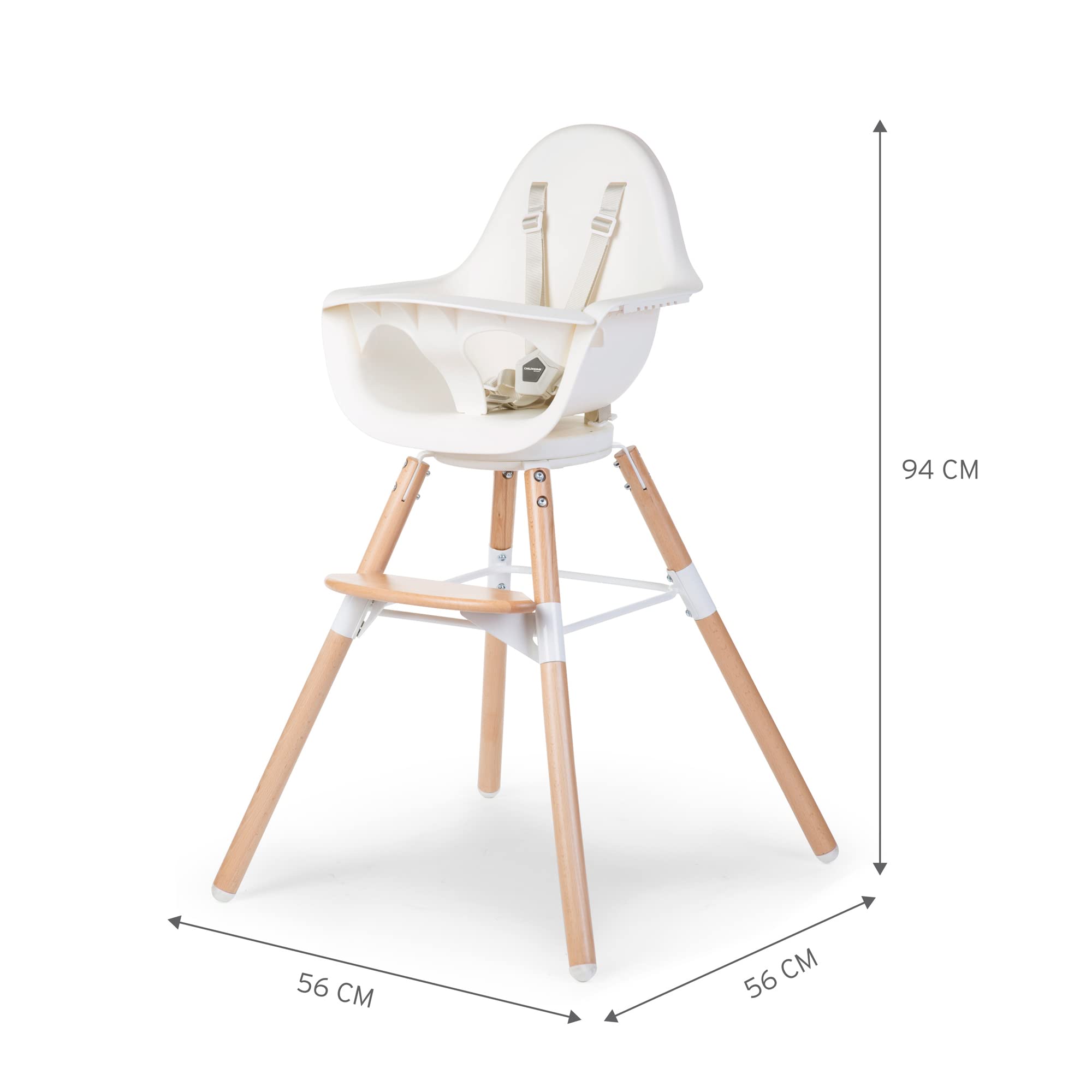 Childhome Evolu One.80° High Chair - 2 in 1 Baby High Chair with 180° Swivel, Adjustable Height & Portable Design | Modern Sleek High Chair with Beechwood Legs in White | Perfect for Dining, Feeding & Playtime