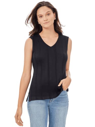 Cable Stripe V-neck Knit Tank, Black