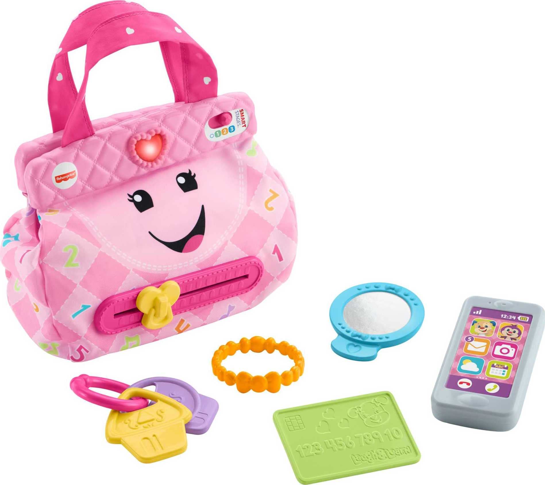 Fisher-Price Laugh & Learn My Smart Purse - Interactive Baby Toy with Lights, Learning Songs & Smart Stages Technology for Infants & Toddlers 6+ Months - Perfect for Early Development & Pretend Play