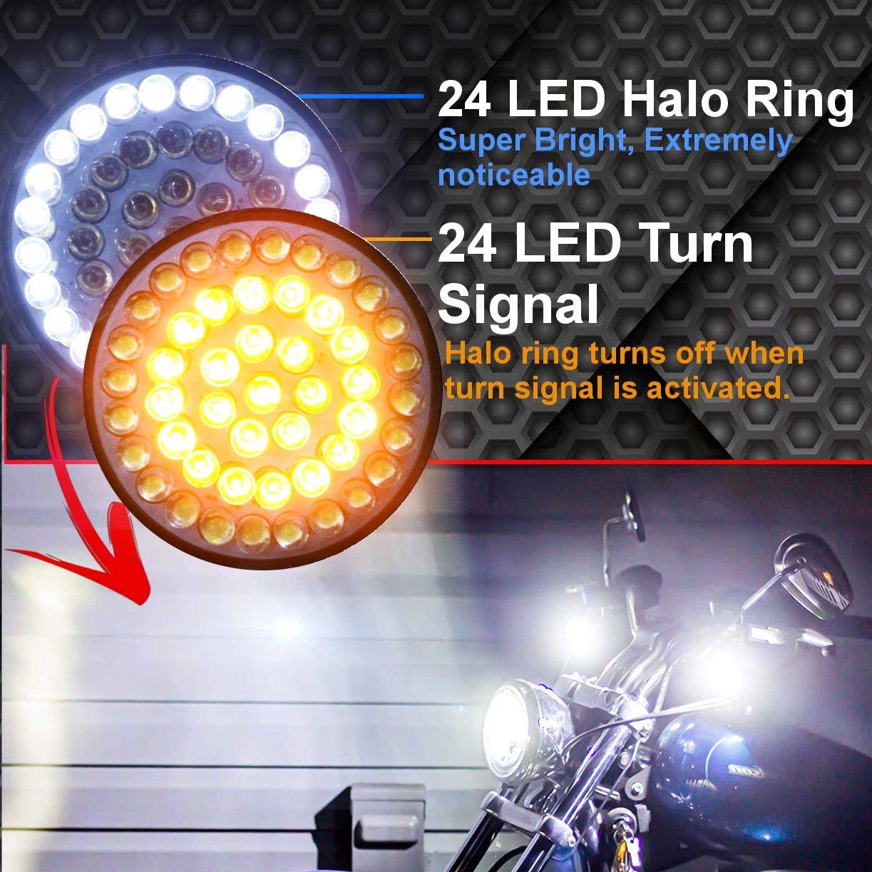 Eagle Lights 8748TS-C-LR 2 Inch Front LED Turn Signals with White Halo Running Lights for Harley Davidson Motorcycles - Compatible with Generation I, 1157 Base, Clear Lenses & Load Resistors - Perfect for Night Riding and Enhanced Visibility