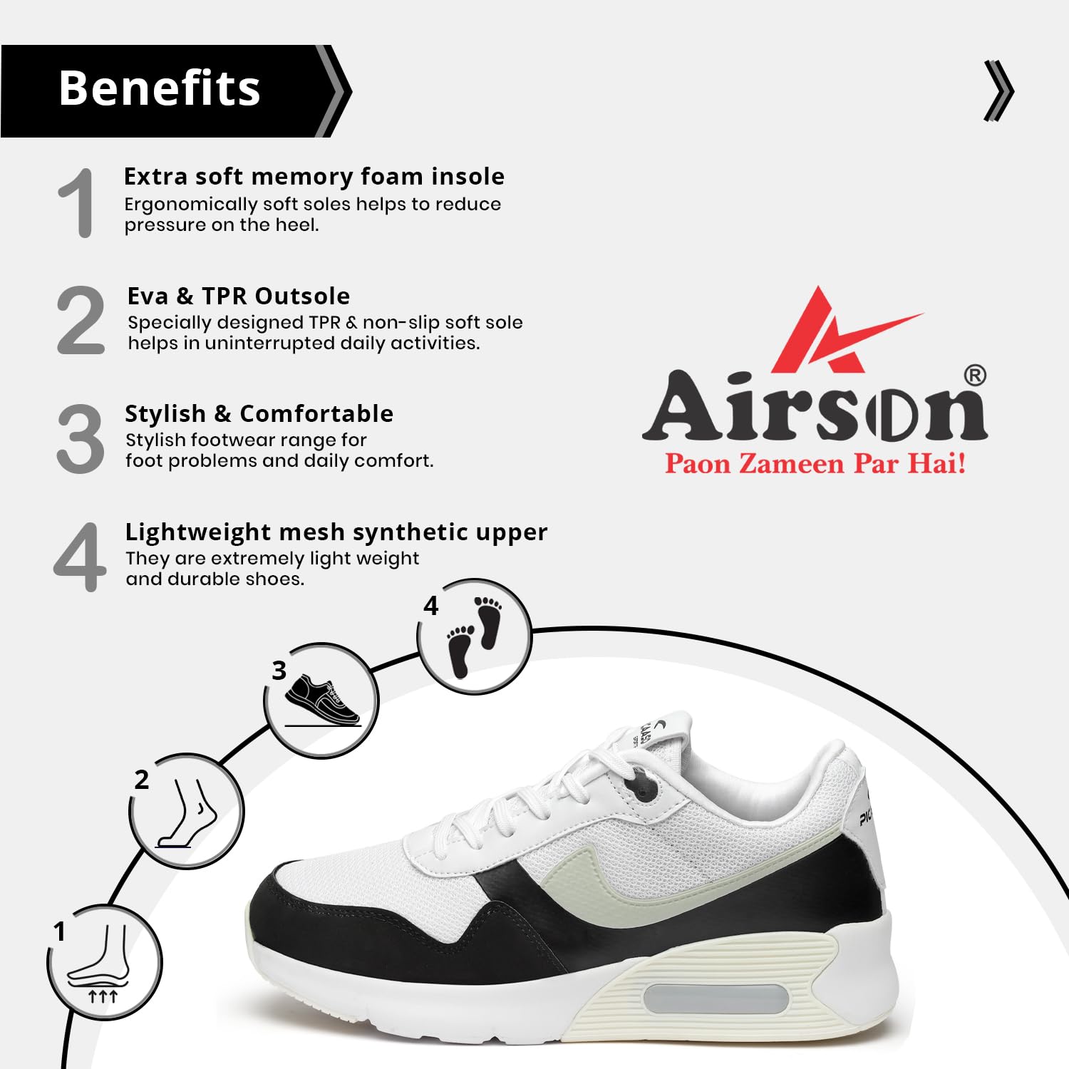 AIRSON PC MAX-2 Men's Sneakers - Lightweight Running Shoes for Walking, Gym & Casual Wear - Breathable Comfortable Athletic Shoes for Men & Teens - Perfect for Workouts, Jogging & Daily Activities
