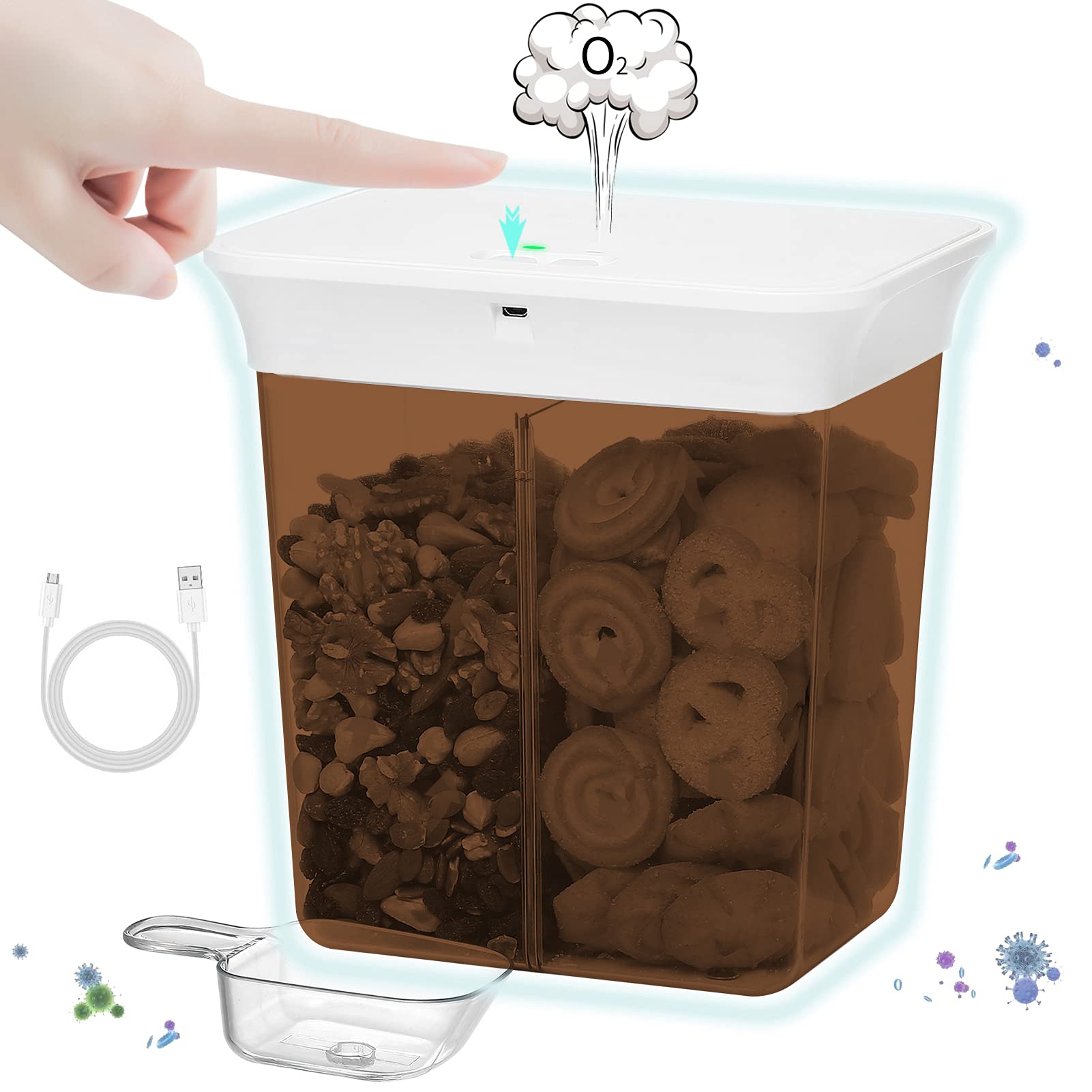 YOUDU Vacuum Food Storage Container with Airtight Lid - Smart Auto Sealing Canister for Flour, Sugar, Cereal, Rice & Coffee | Includes Measuring Spoon | Perfect for Meal Prep, Pantry Organization & Fresh Food Storage