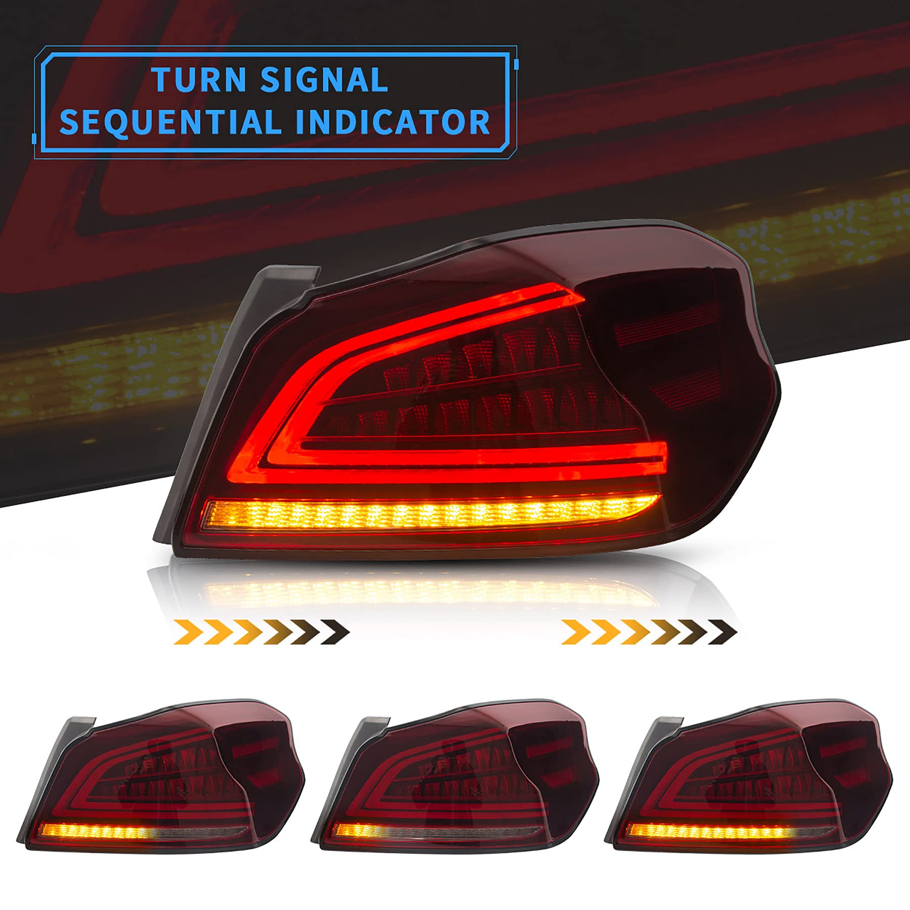 VLAND LED Tail Lights for Subaru WRX 2014-2021 - Red Rear Lamp Assembly with Switchback Turn Signal (Driver & Passenger Side Pair) - Upgrade Your Car's Style & Safety for Night Driving