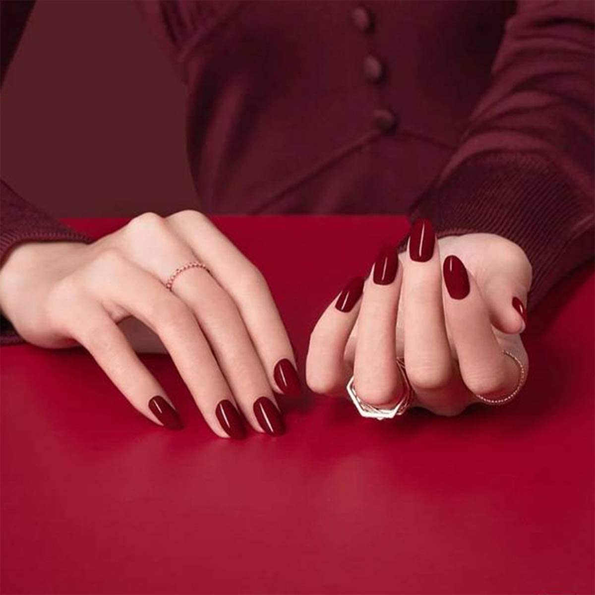 12 Pcs Pure Color Fake Nails with Glue - HAPPY FINGERS Artificial Nails Set for Manicure, Nail Art & Party Wear (Style 036)