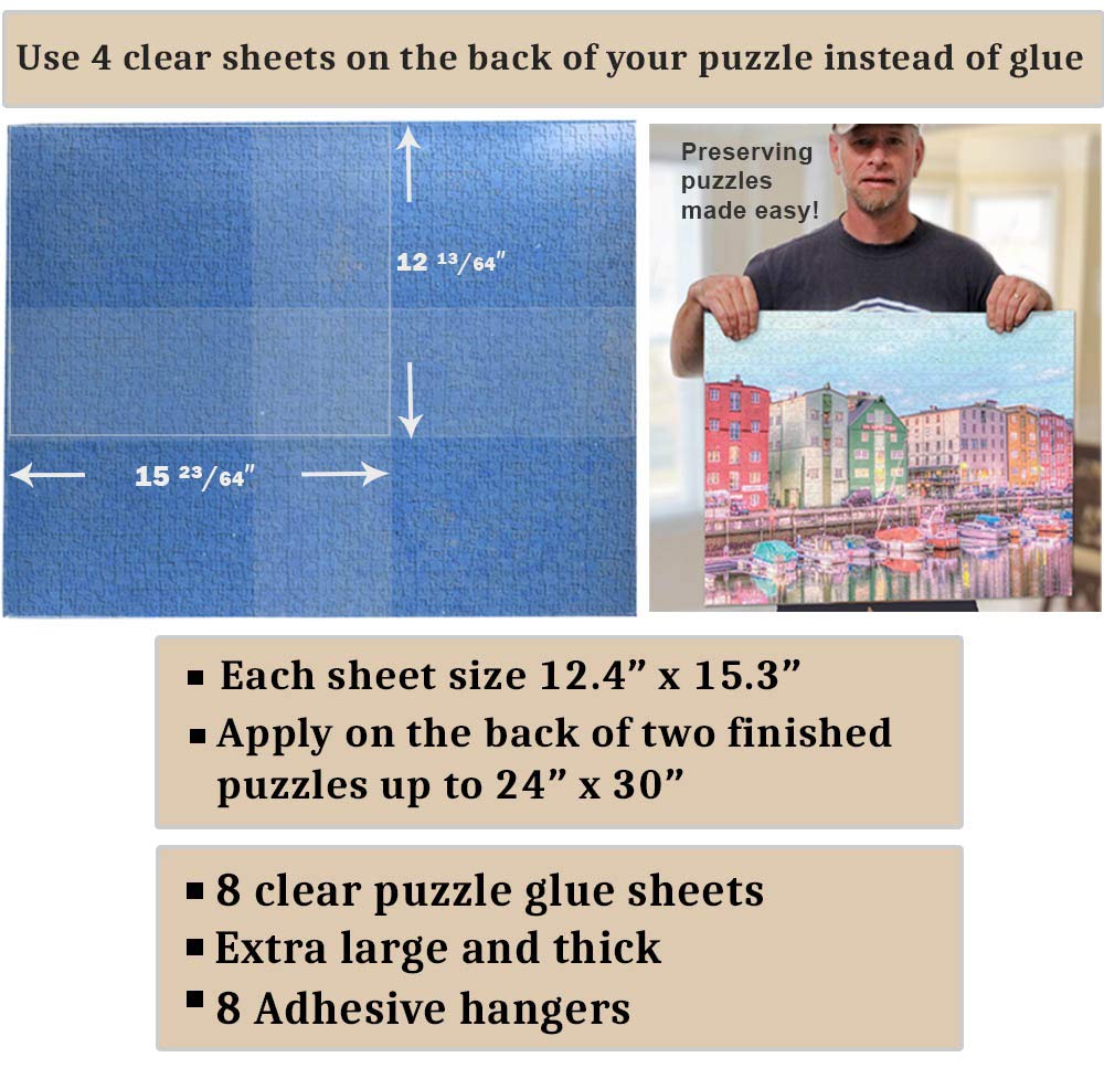 2 Pack 1000 Piece Puzzle Glue Sheets - Extra Large Thick No Mess Jigsaw Puzzle Saver for 24x30 Puzzles | Peel & Stick Adhesive Backing to Preserve & Frame Finished Puzzles | Perfect for DIY Home Decor, Gift Wrapping & Craft Projects