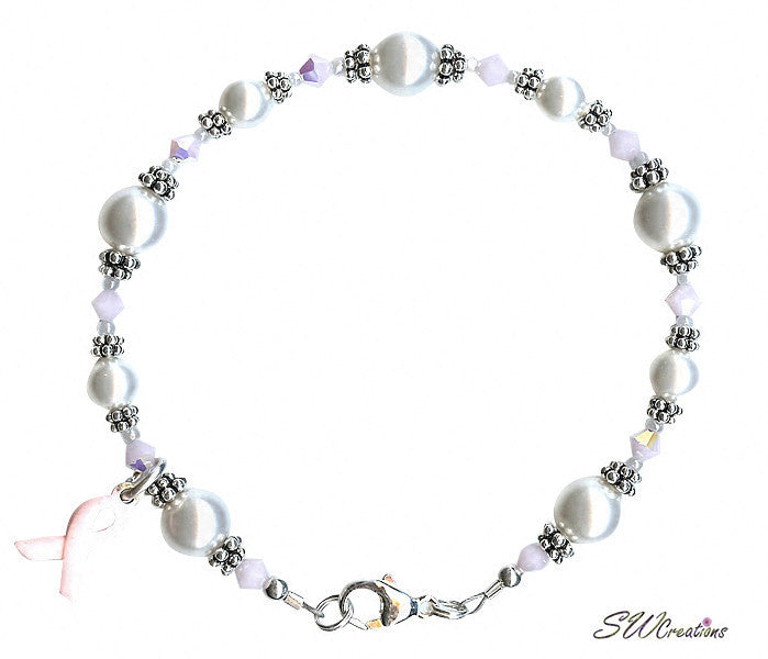 Rosaline Pearl Crystal Bracelet for Breast Cancer Awareness - Elegant Support Jewelry for Survivors, Fundraisers & Awareness Events
