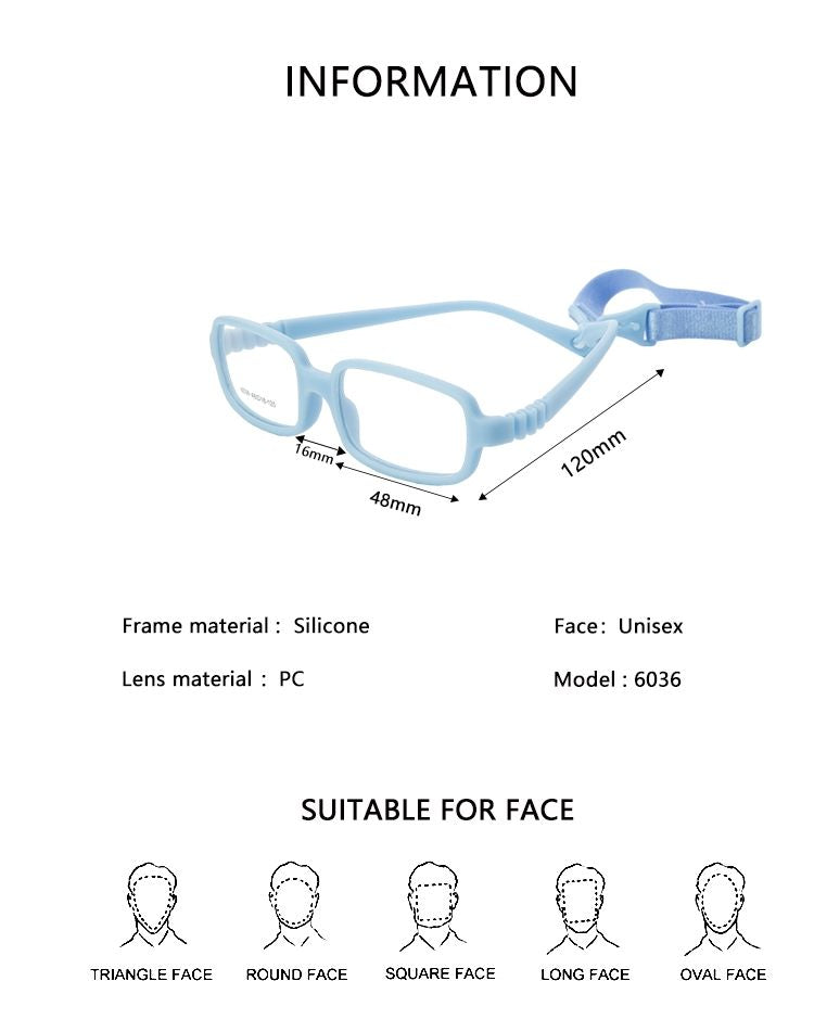 Unbreakable Kids Flexible Glasses with Adjustable Strap for Ages 4-6 Years - 6036 - Perfect for School, Sports & Outdoor Activities