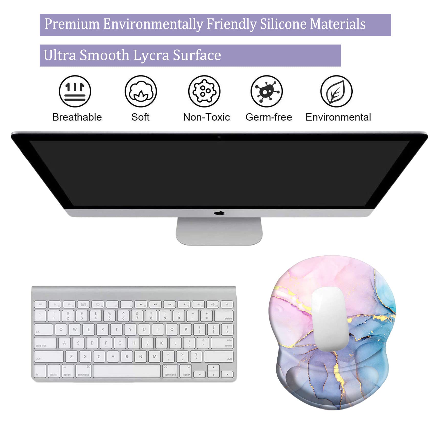 Ergonomic Mouse Pad with Wrist Support - Pain Relief, Non-Slip PU Base for Home Office, Working, Studying & Gaming - Comfortable Computer Mouse Pad (Pink Purple Marble) | Perfect for Long Hours of Computer Use, Typing and Online Meetings