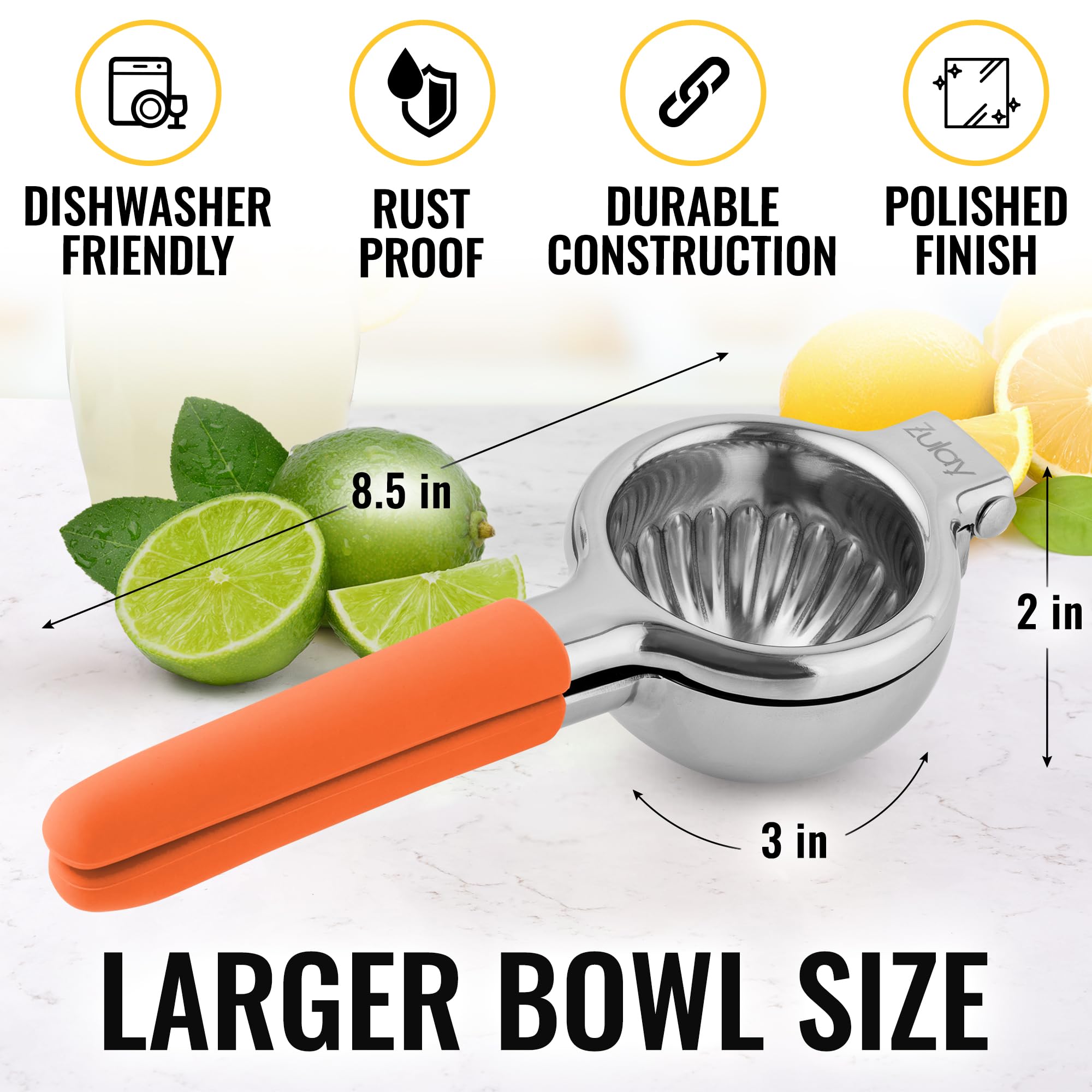 Premium Stainless Steel Lemon Squeezer - Heavy Duty Manual Citrus Juicer with Non-Slip Silicone Handles for Lemons, Limes & Oranges | Perfect for Fresh Juice, Cocktails & Cooking | Durable Kitchen Tool for Bars, Restaurants & Home Use