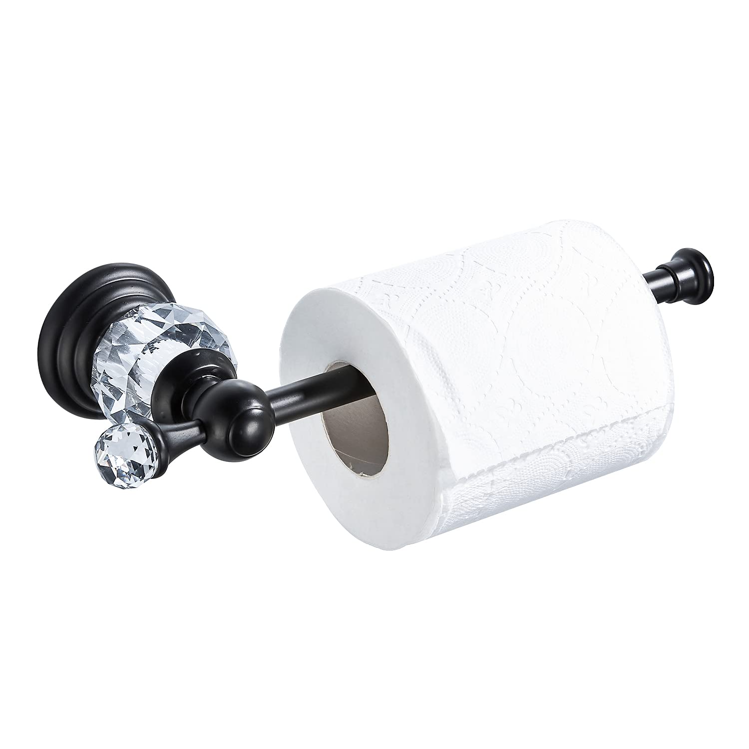 BATHSIR Modern Crystal Toilet Paper Holder - Black Wall Mounted Zinc Alloy Bathroom Tissue Roll Hanger | Durable & Stylish Bathroom Accessory for Home, Hotel, and Office Use